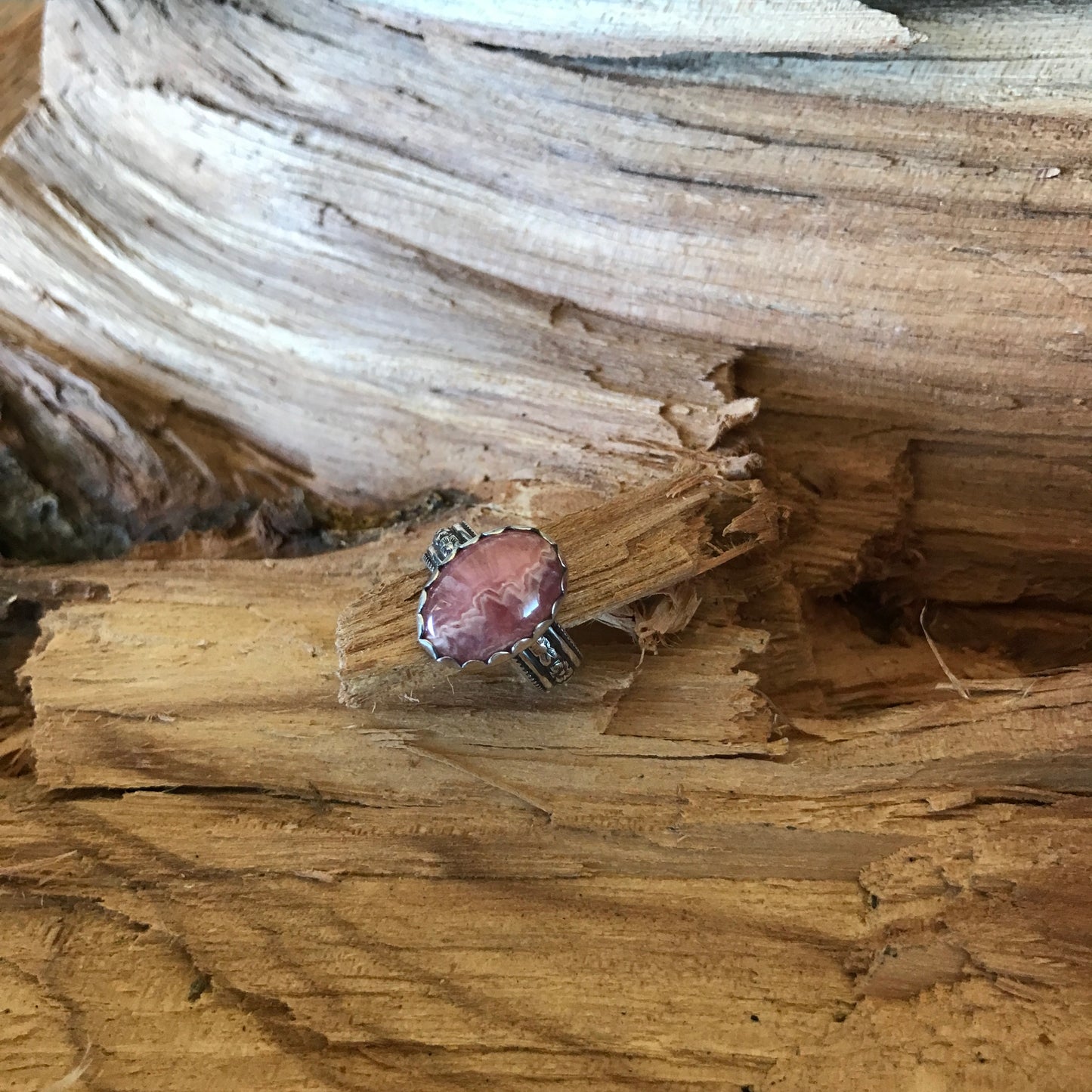 Rhodochrosite Ring~ Sterling Silver~ Artisan Handmade~ ENGLISH COUNTRY GARDEN Series~ Size 4 1/2