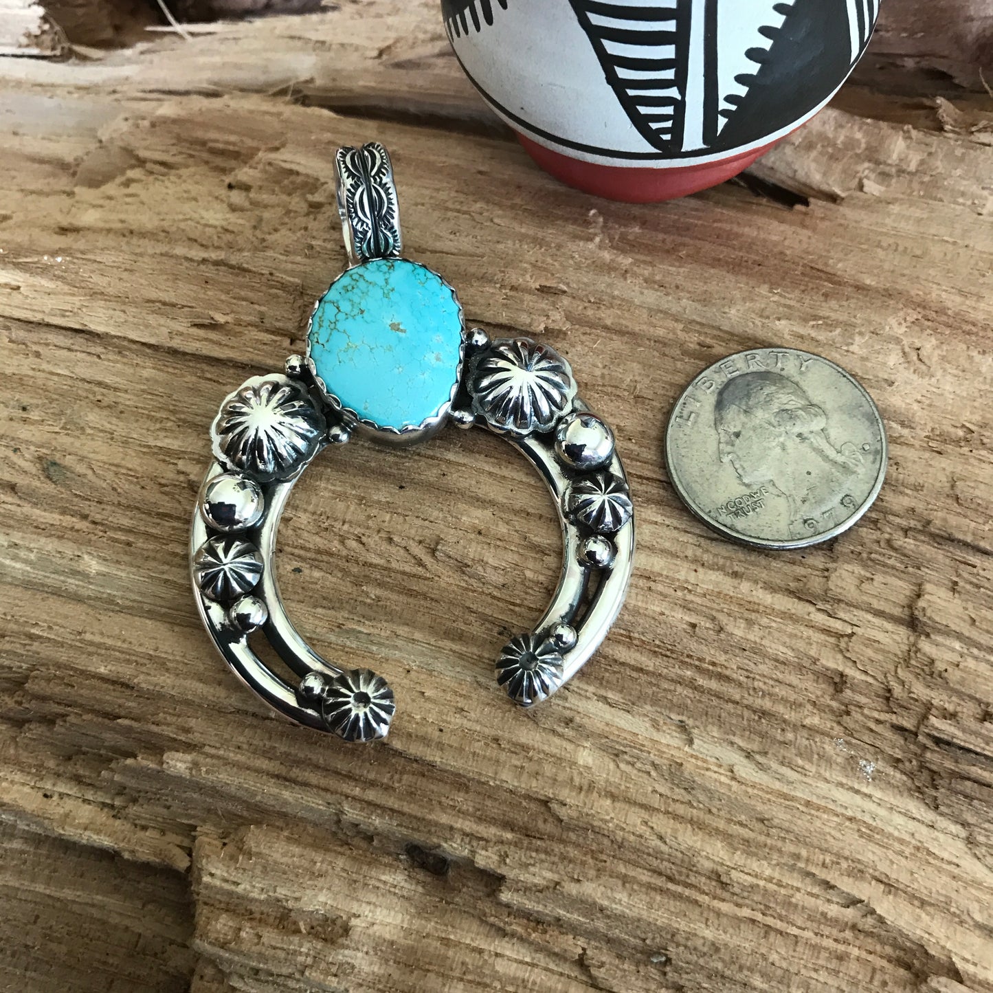 Number 8 Turquoise Naja pendant~ High Grade Turquoise ~ Sterling Silver~ Artisan Handmade