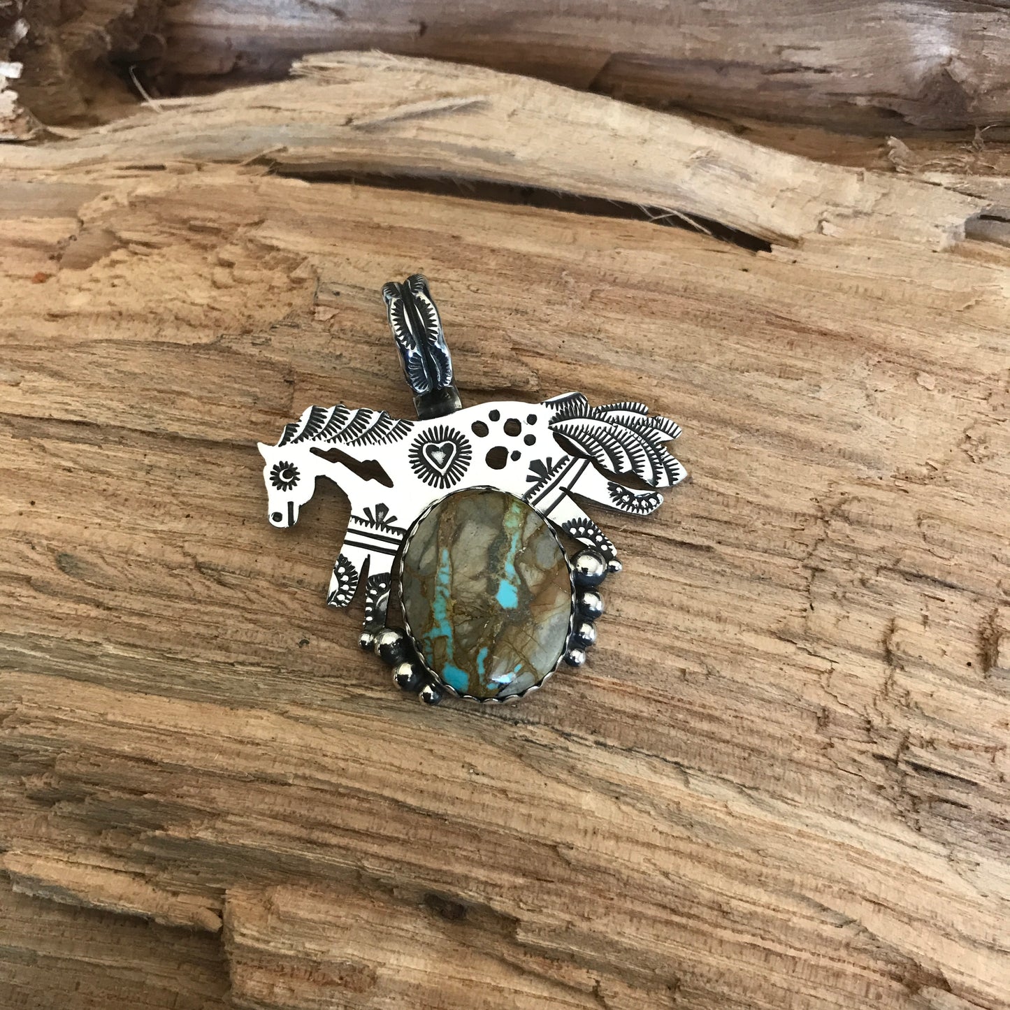 SPIRIT PONY Royston Ribbon Turquoise pendant~ Sterling Silver~ Artisan Handmade
