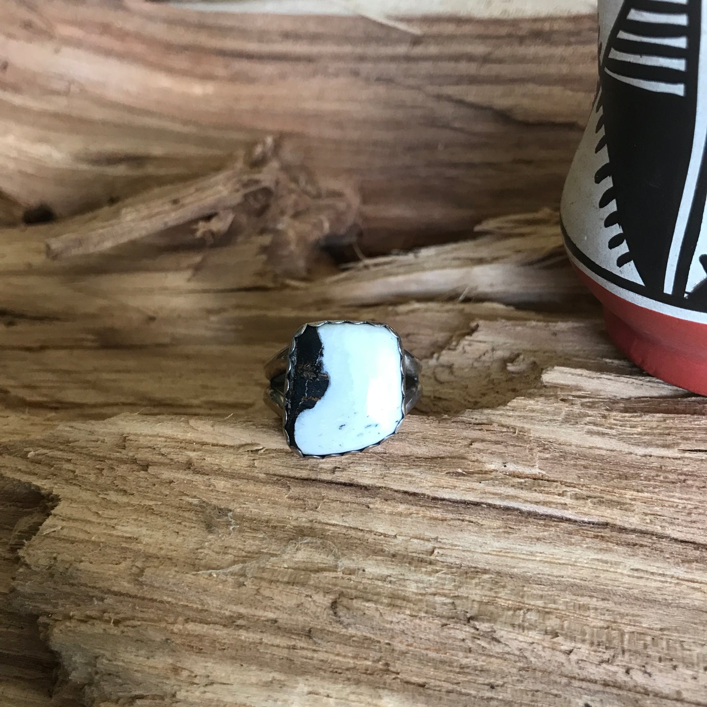 White Buffalo Ring~Sterling Silver~ Artisan Handmade~ Size 9 3/4