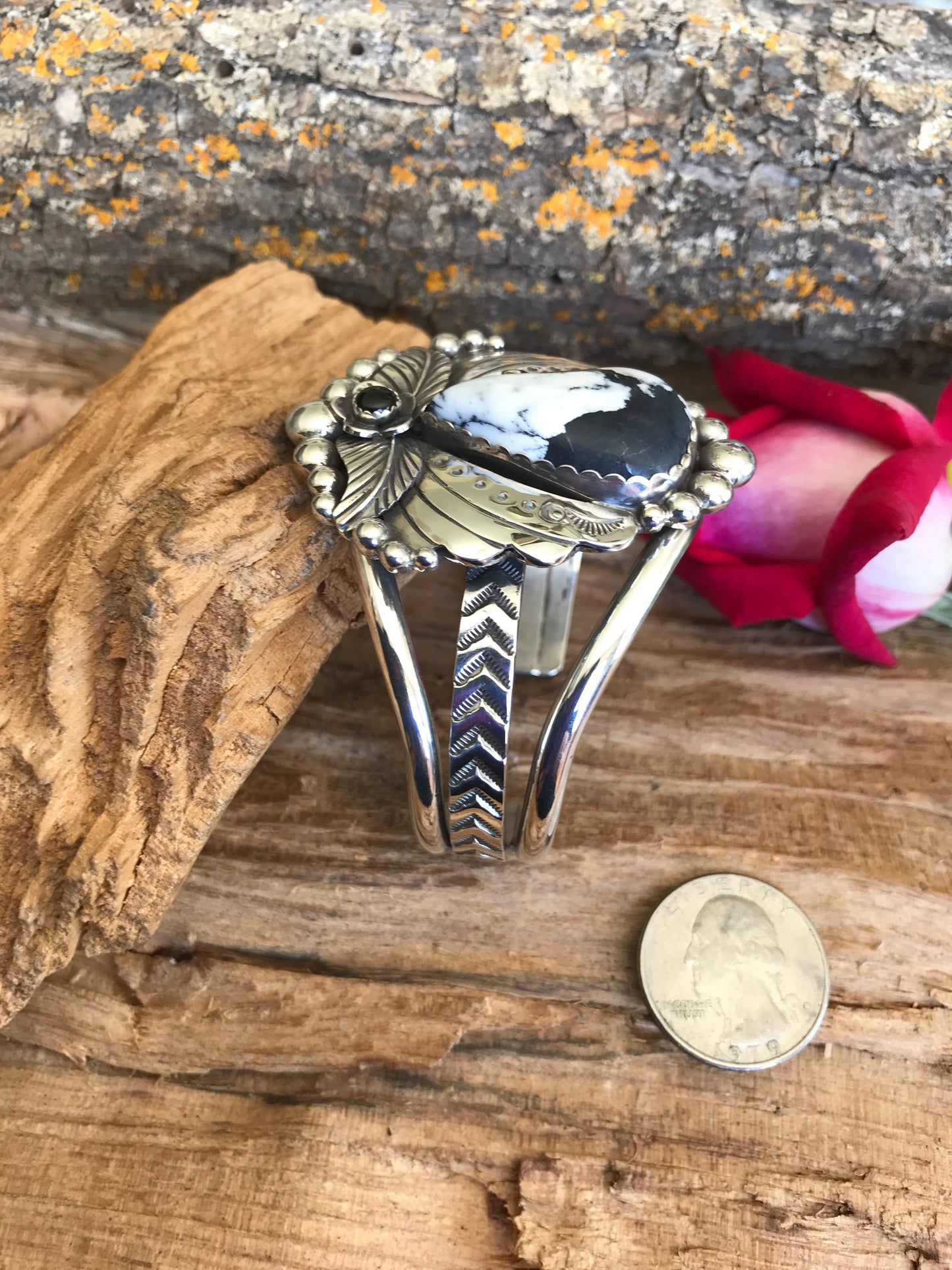 White Buffalo Cuff Bracelet~ Sterling Silver~ Artisan Handmade~RTS046