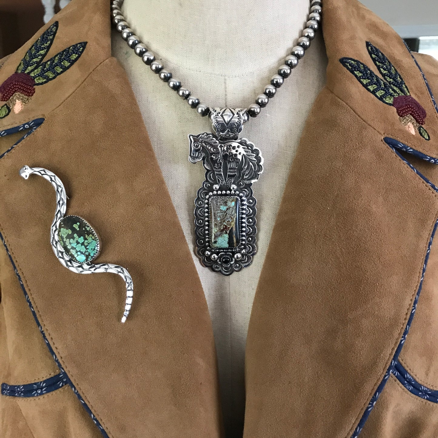 Black Jack Turquoise SPIRIT PONY Pendant~ Sterling Silver~ Artisan Handmade~ RTS016