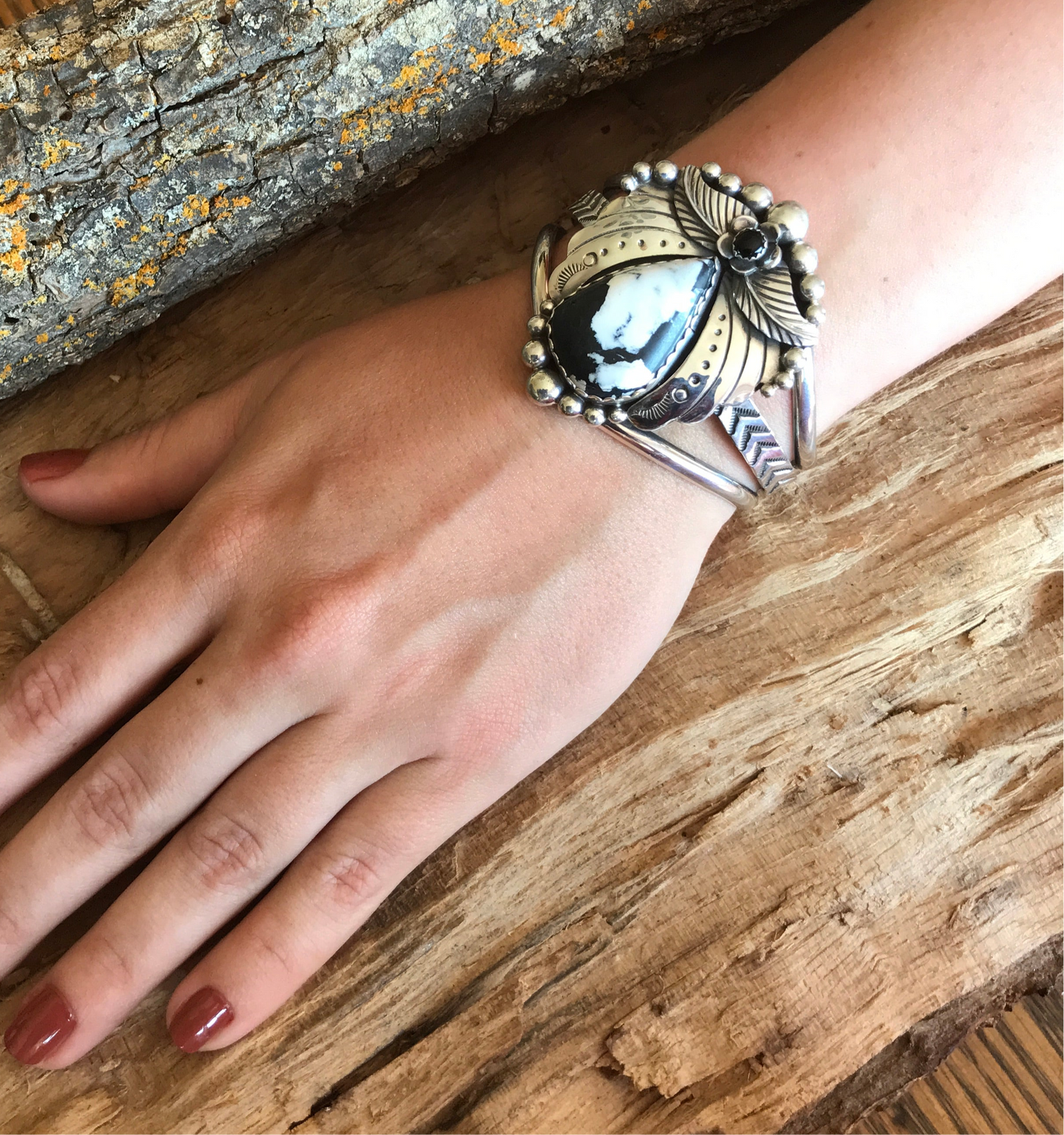 White Buffalo Cuff Bracelet~ Sterling Silver~ Artisan Handmade~RTS046