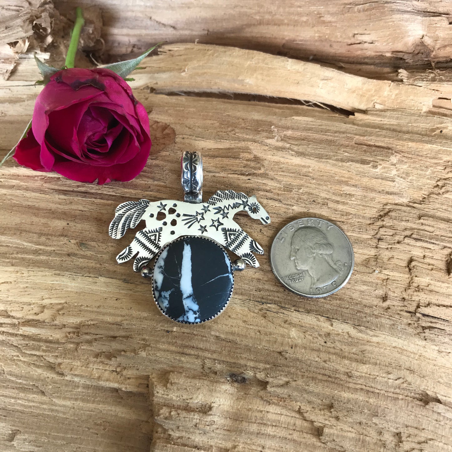 SPIRIT PONY pendant with White Buffalo~ Sterling Silver~ Artisan Handmade