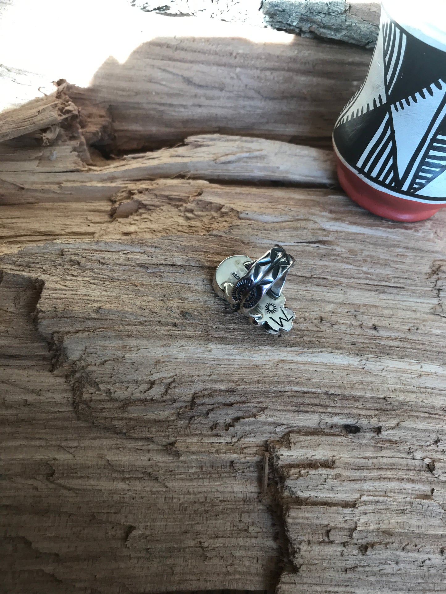 Kings Manassa Turquoise Ring with an Amber Wildflower~ Sterling Silver~ Artisan Handmade~ Size 7