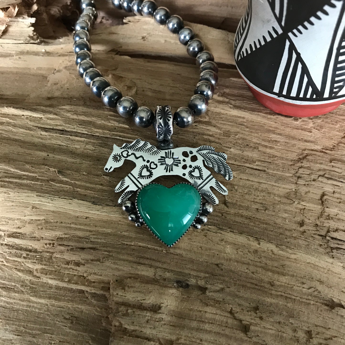 SPIRIT PONY~ Chrysoprase Heart pendant~ Sterling Silver~ Artisan Handmade ~ 1072