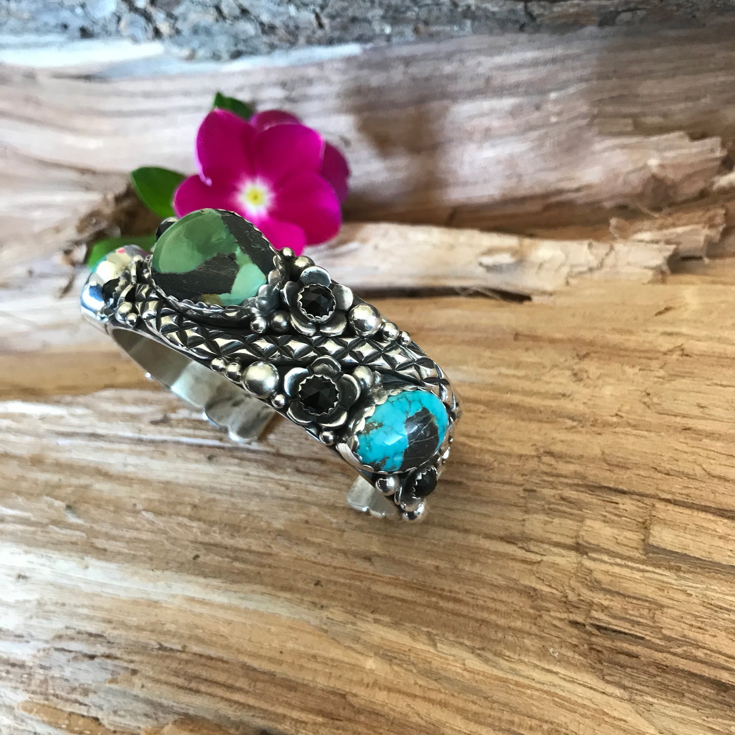 Rattlesnake Cuff Bracelet with Carico Lake Turquoise~ Sterling Silver~RTS045