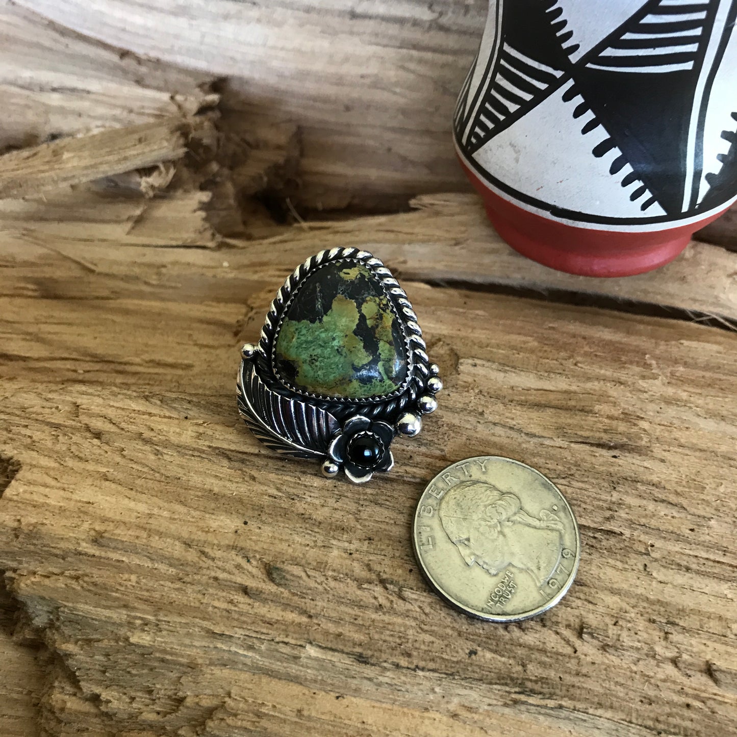 Black Jack Turquoise Ring~ Sterling Silver~ Artisan Handmade~ Size 7~RTS055