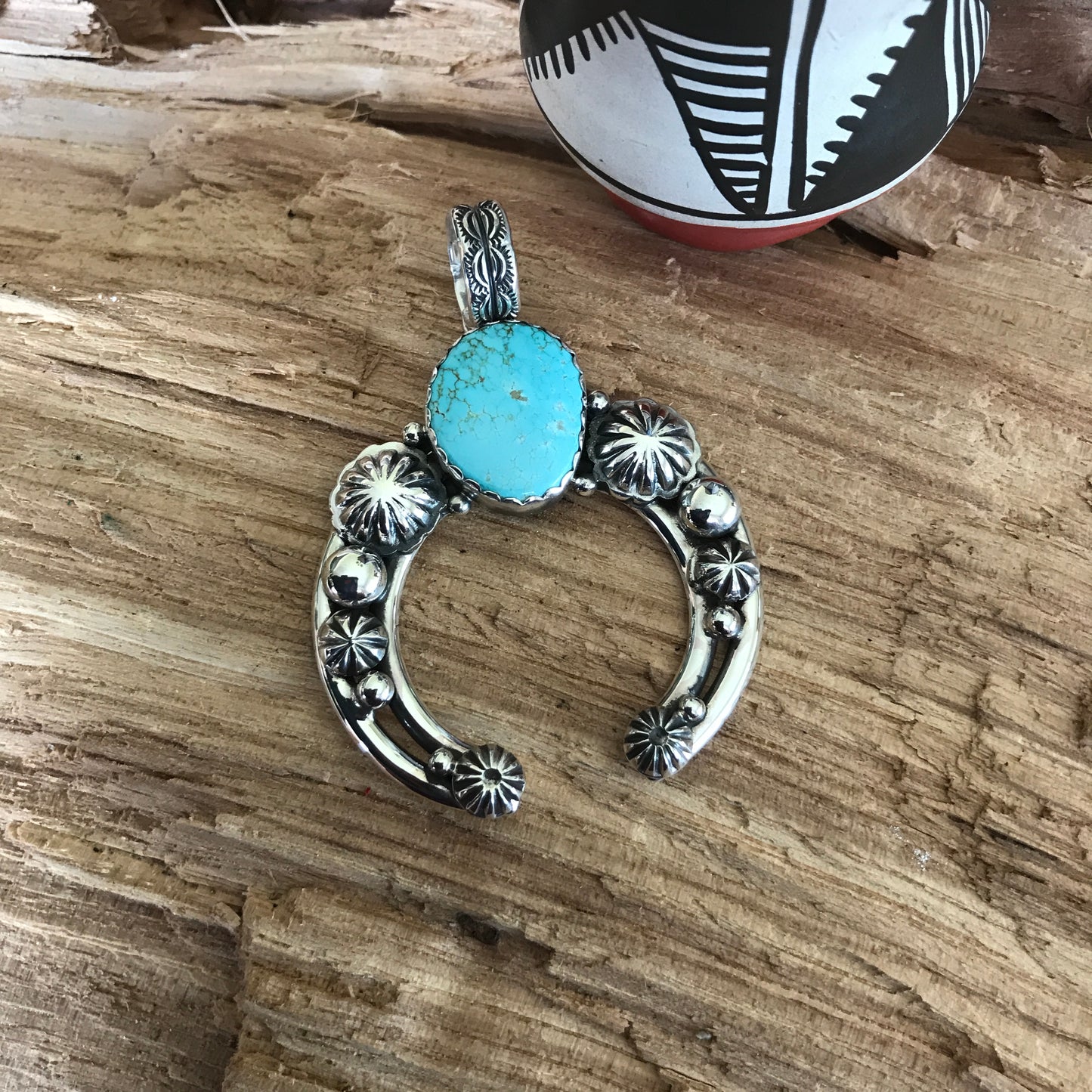 Number 8 Turquoise Naja pendant~ High Grade Turquoise ~ Sterling Silver~ Artisan Handmade