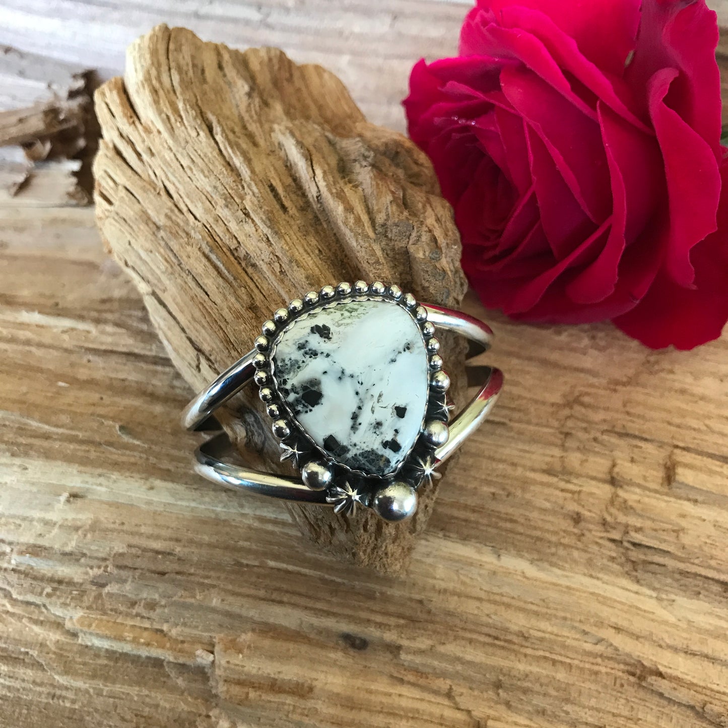 White Buffalo Cuff Bracelet~ SMALL WRIST~ Sterling Silver~ Artisan Handmade