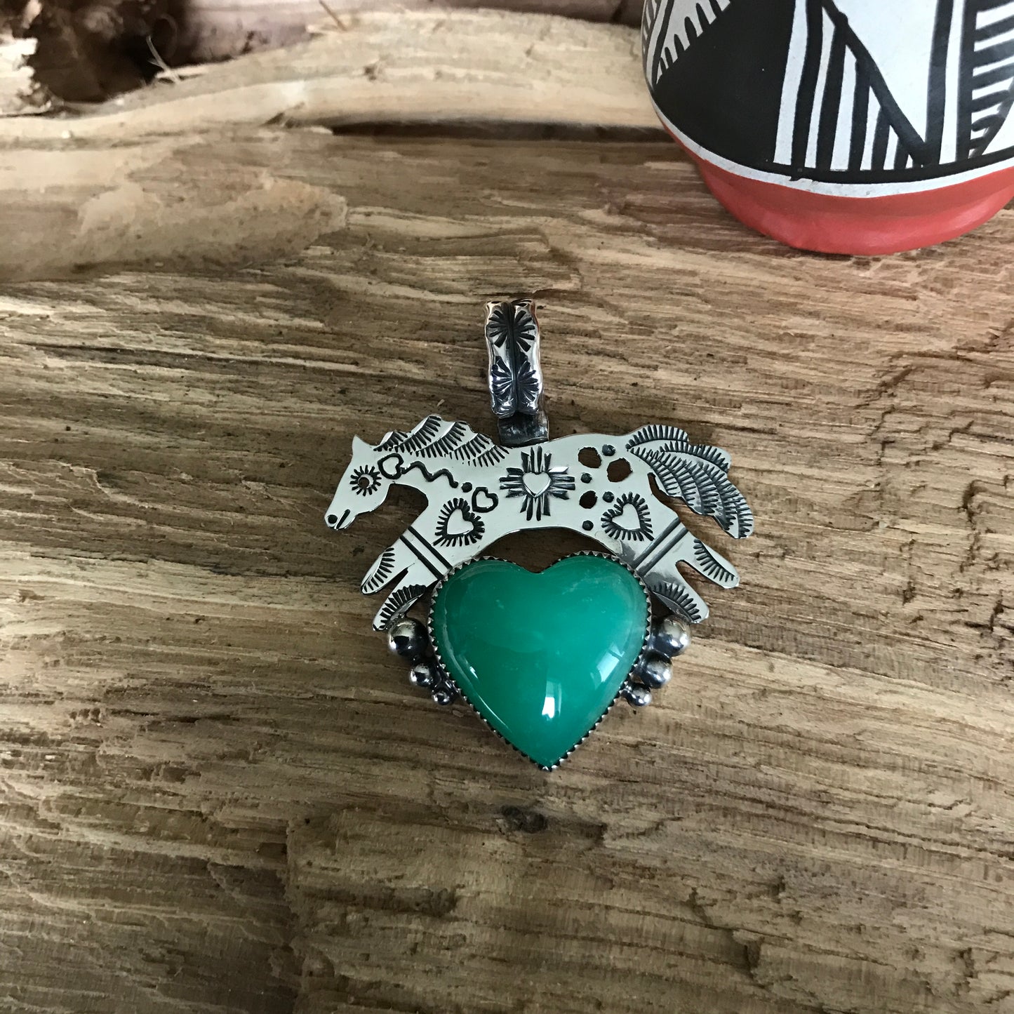 SPIRIT PONY~ Chrysoprase Heart pendant~ Sterling Silver~ Artisan Handmade ~ 1072