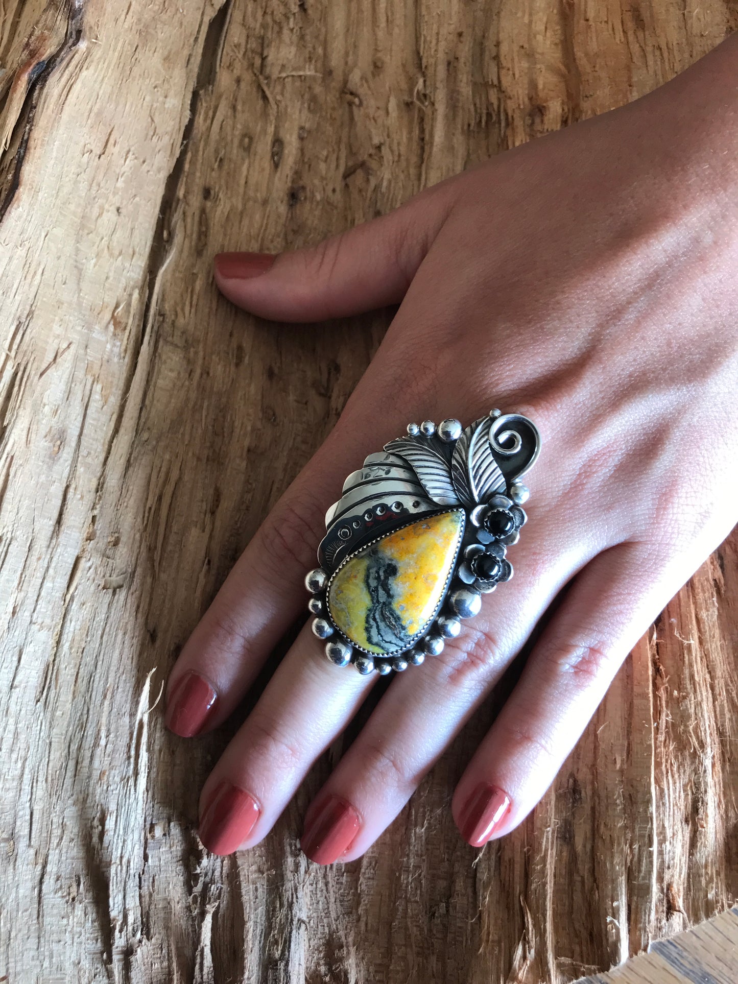 Bumblebee Jasper ring~ Sterling Silver~ Artisan Handmade~ Size 8