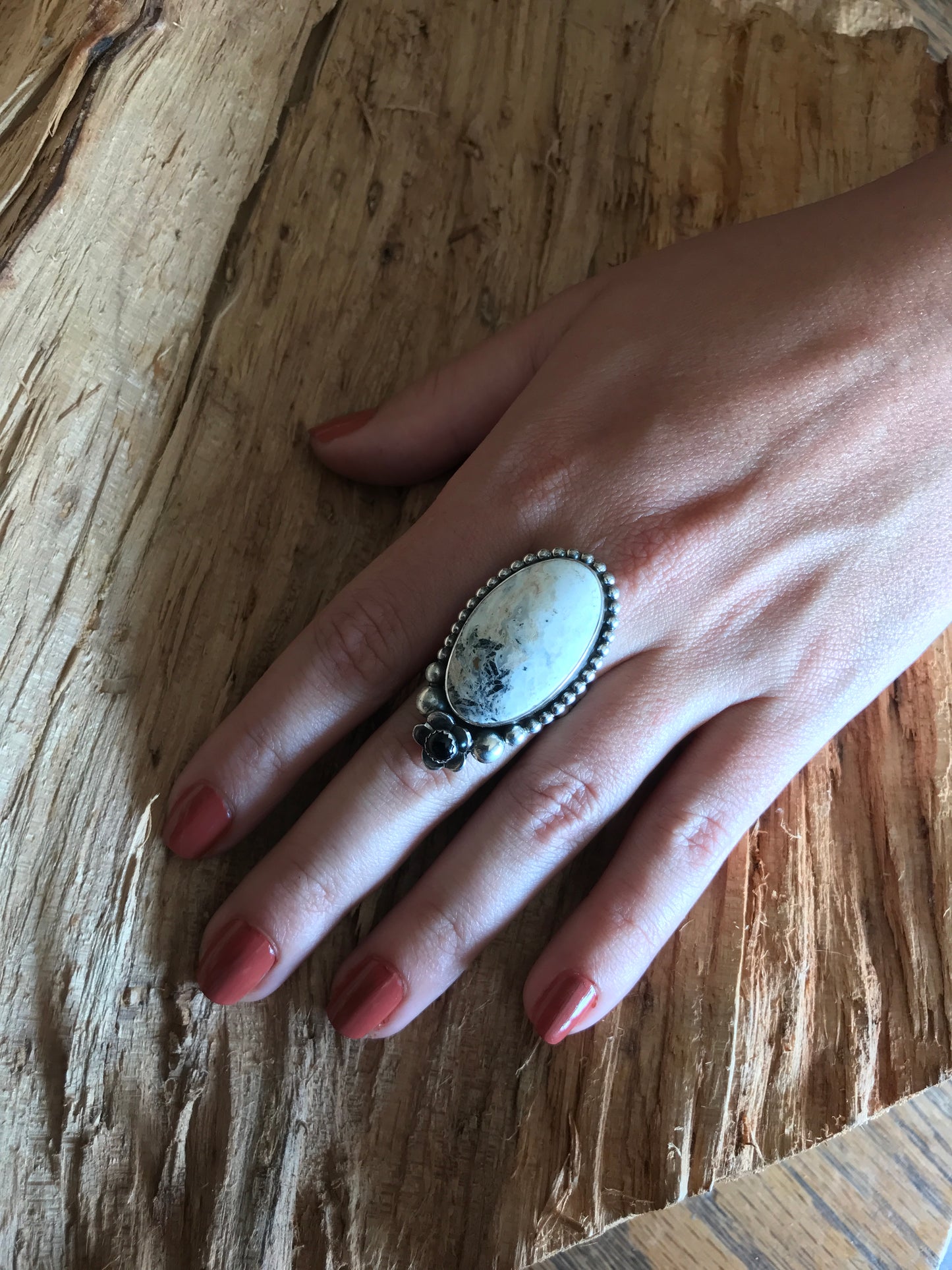 White Buffalo Ring~Sterling Silver~ Artisan Handmade~ Size 9 1/2