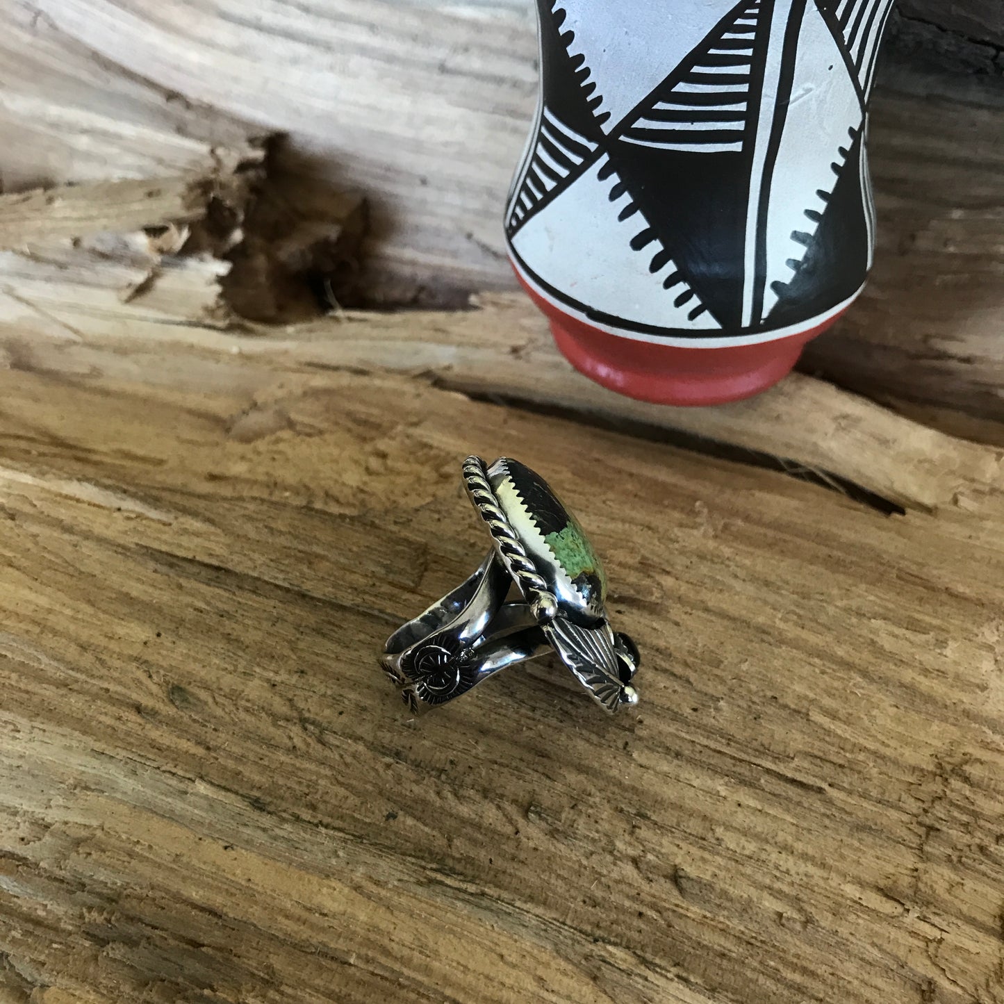 Black Jack Turquoise Ring~ Sterling Silver~ Artisan Handmade~ Size 7~RTS055
