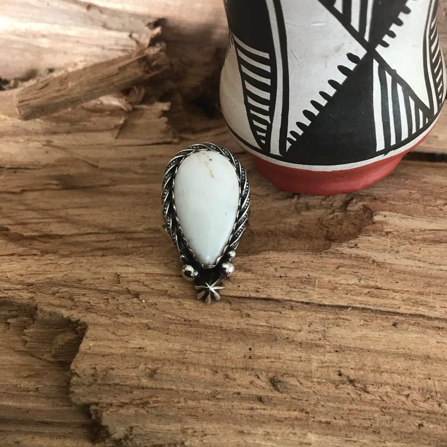 White Buffalo Ring~Sterling Silver~ Artisan Handmade~ Size 7