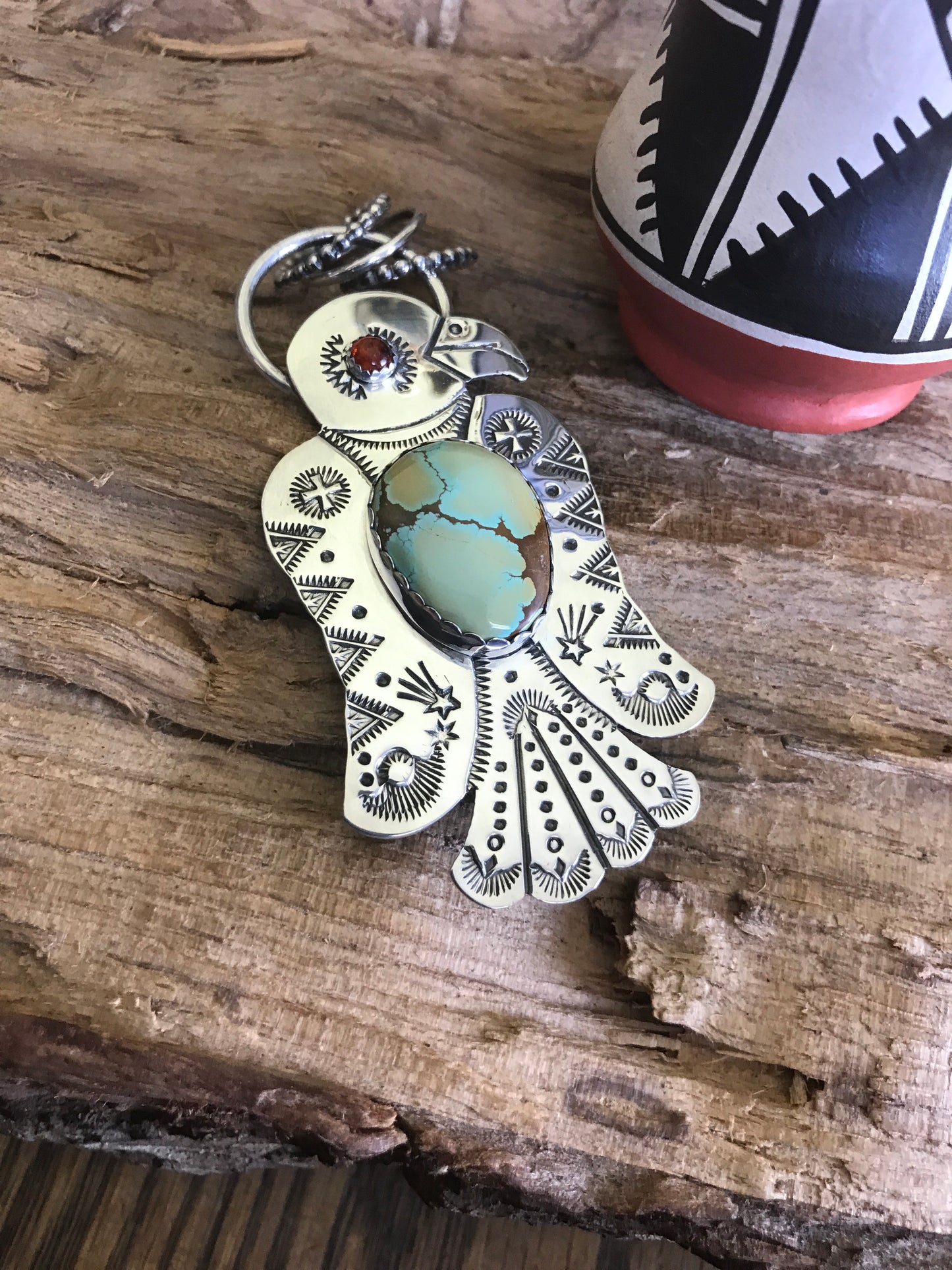 Iron Maiden Turquoise Thunderbird pendant~ Sterling Silver~ large pendant~ Artisan Handmade ~ 1080