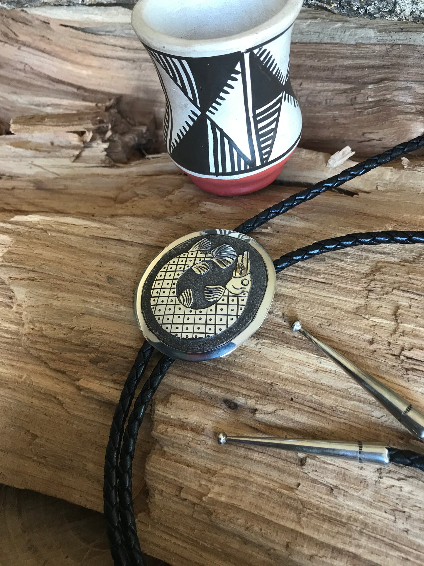 Gar Clan Bolo Tie~ Sterling Silver~ real leather cord ~ 1101