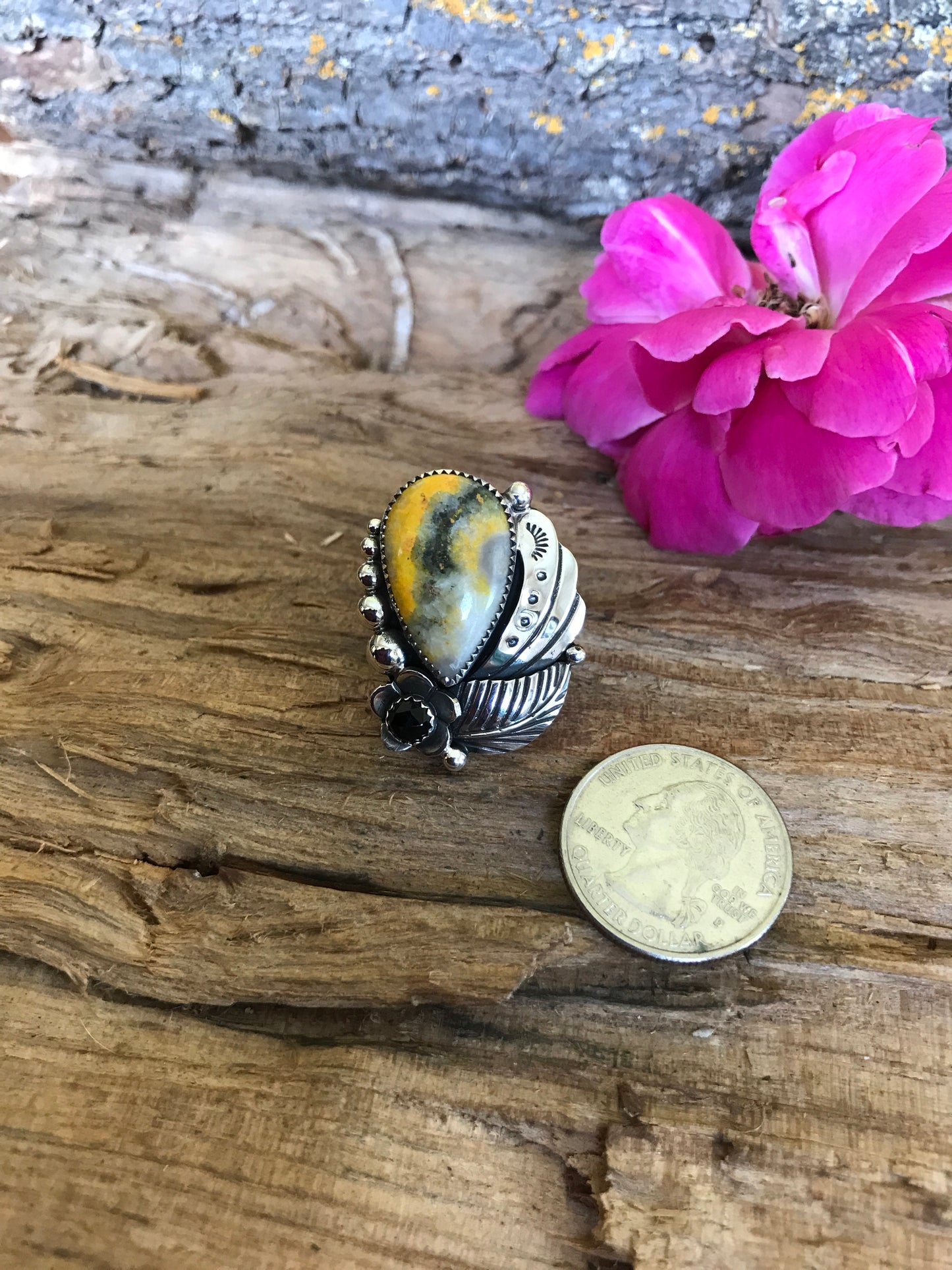 Bumblebee Jasper ring~ Sterling Silver~ Artisan Handmade~ Size 7 ~ 1167