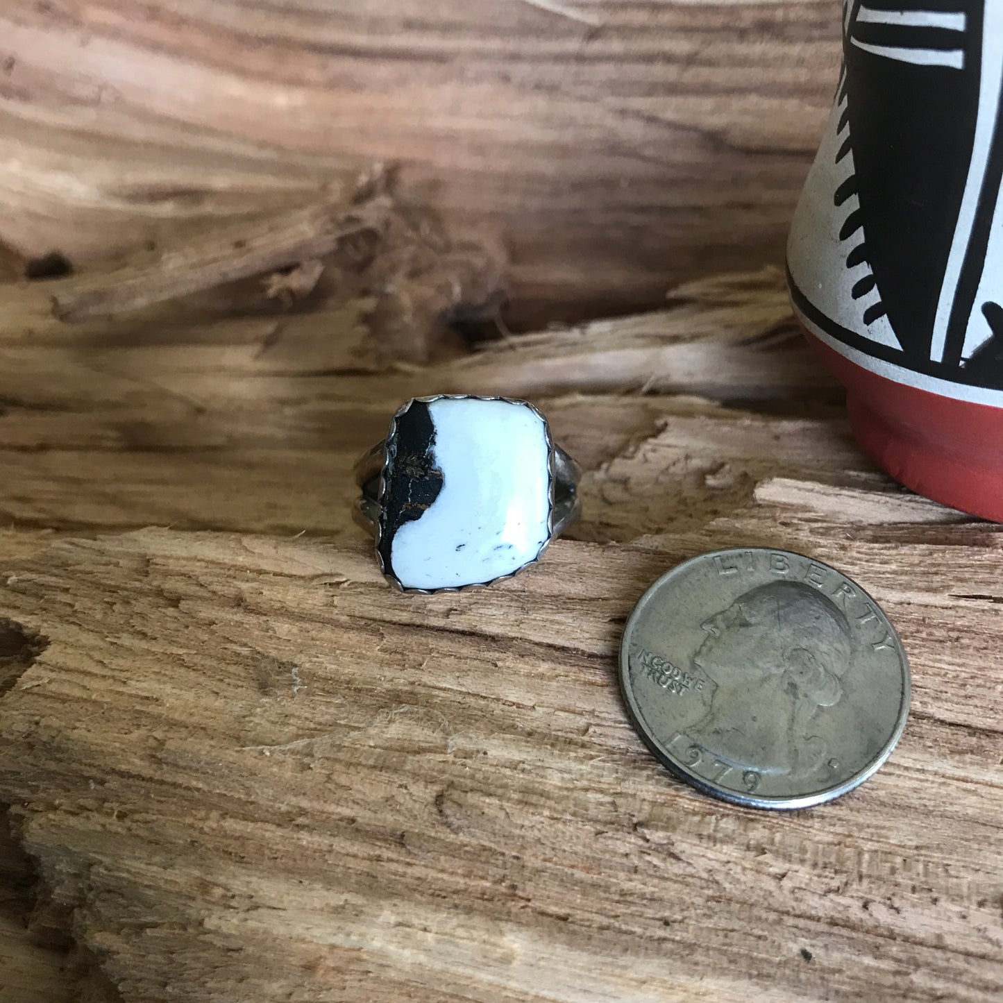 White Buffalo Ring~Sterling Silver~ Artisan Handmade~ Size 9 3/4