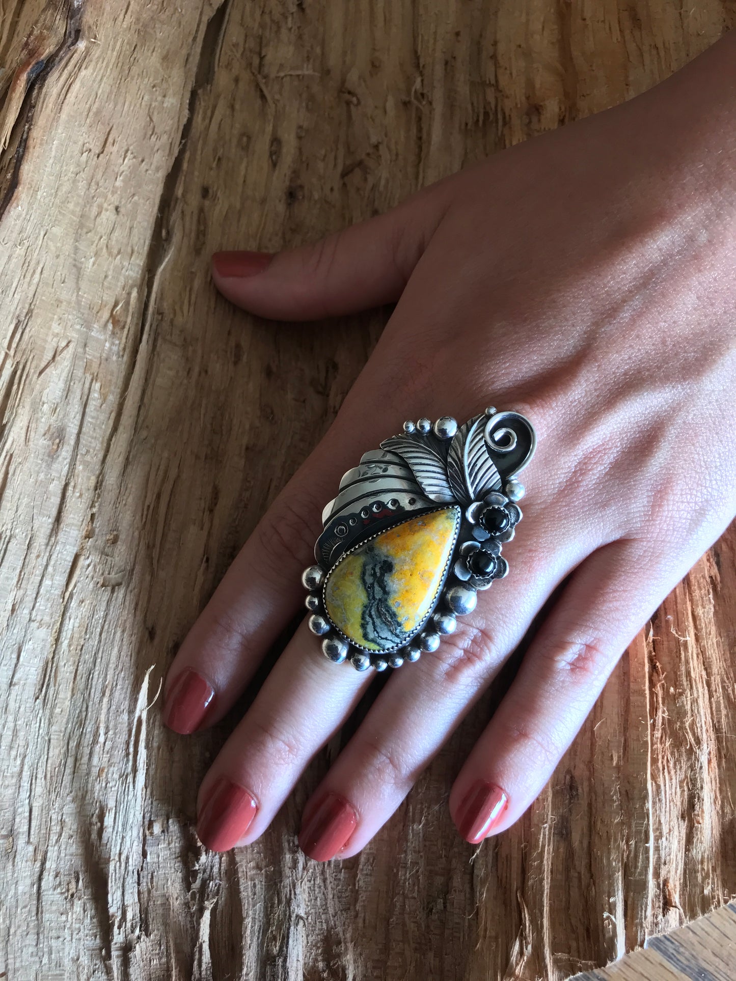 Bumblebee Jasper ring~ Sterling Silver~ Artisan Handmade~ Size 8