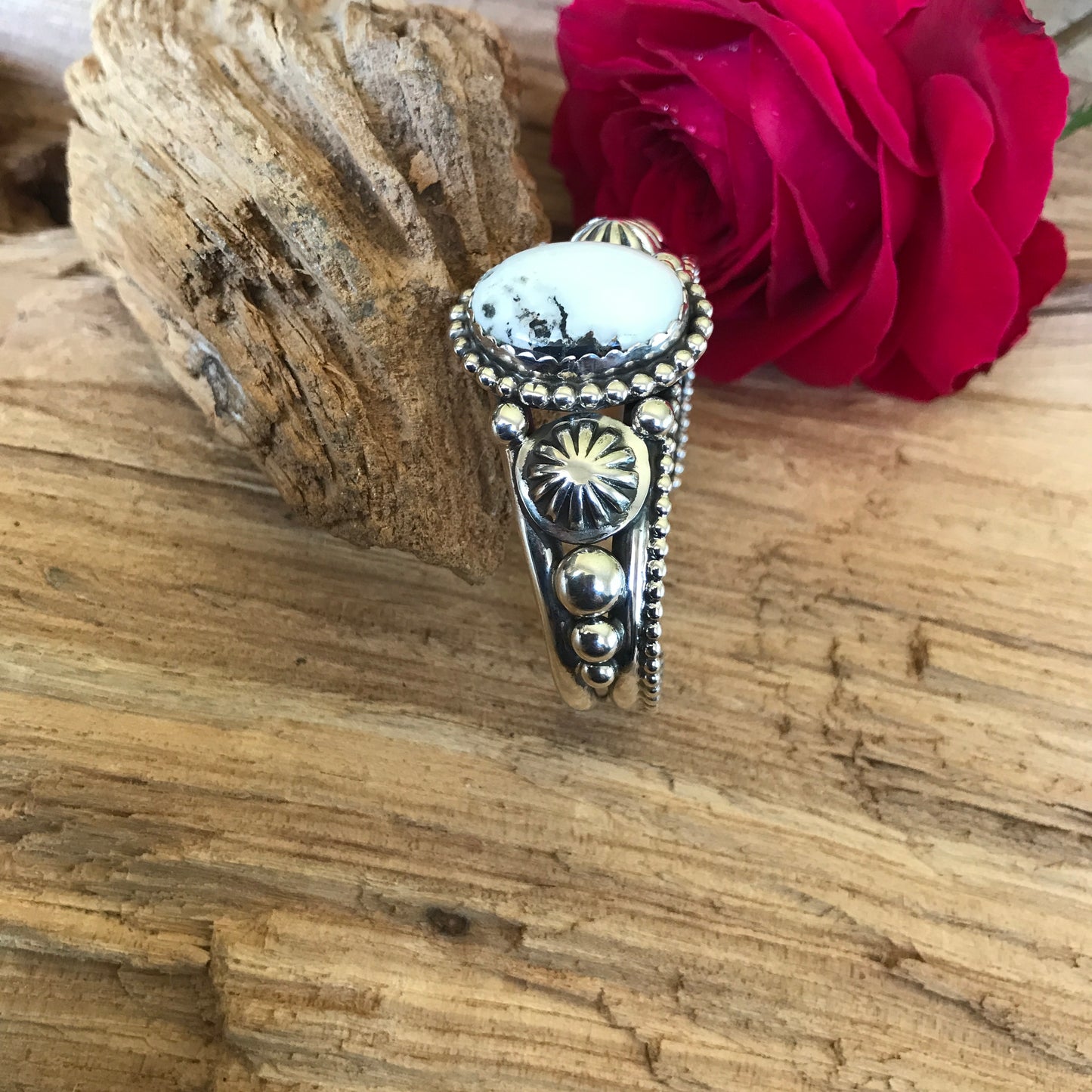 White Buffalo Cuff Bracelet~ SMALL WRIST~ Sterling Silver~ Artisan Handmade