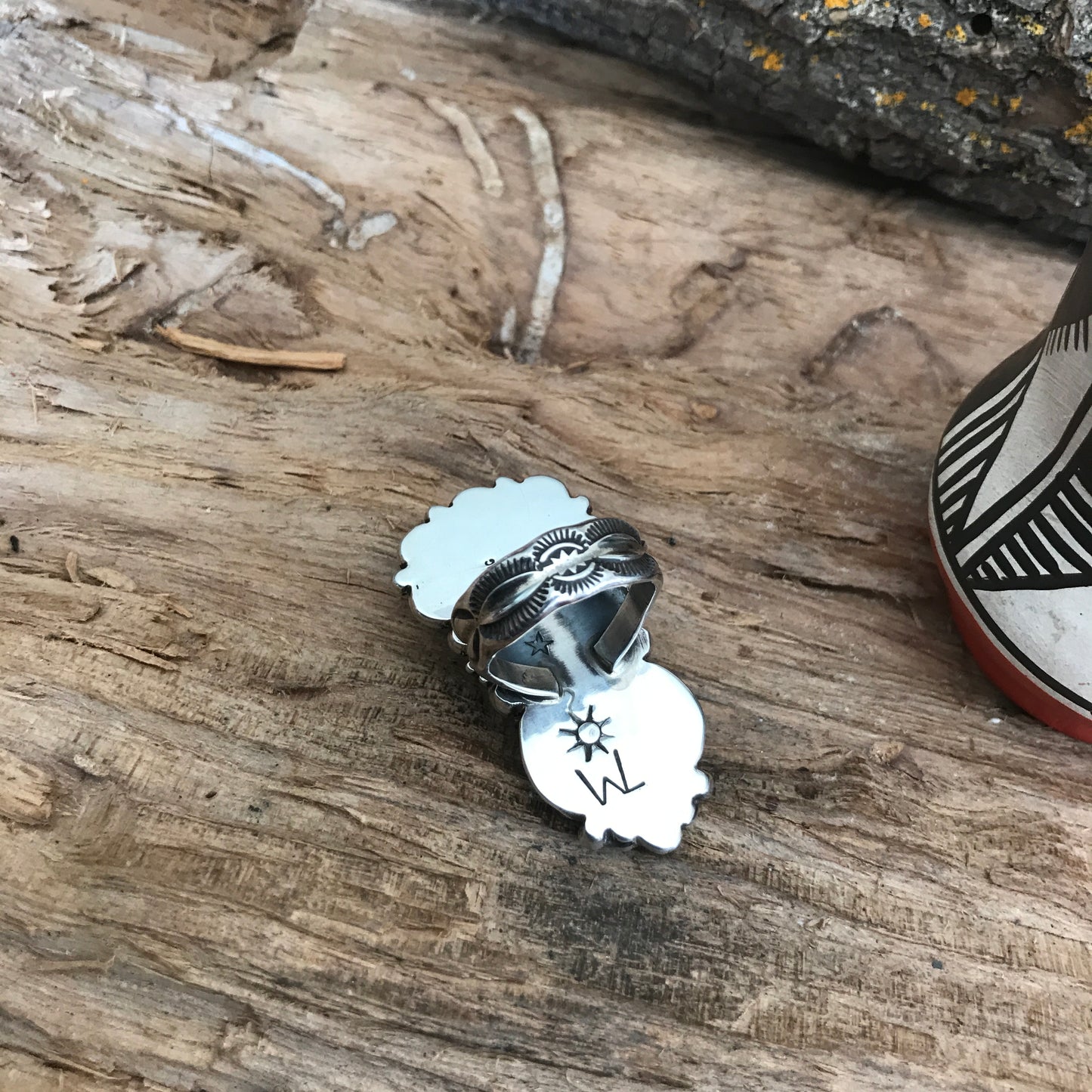 White Buffalo Turquoise Statement Ring~ Sterling Silver~ Artisan Handcrafted~ Size 8 ~ 1169