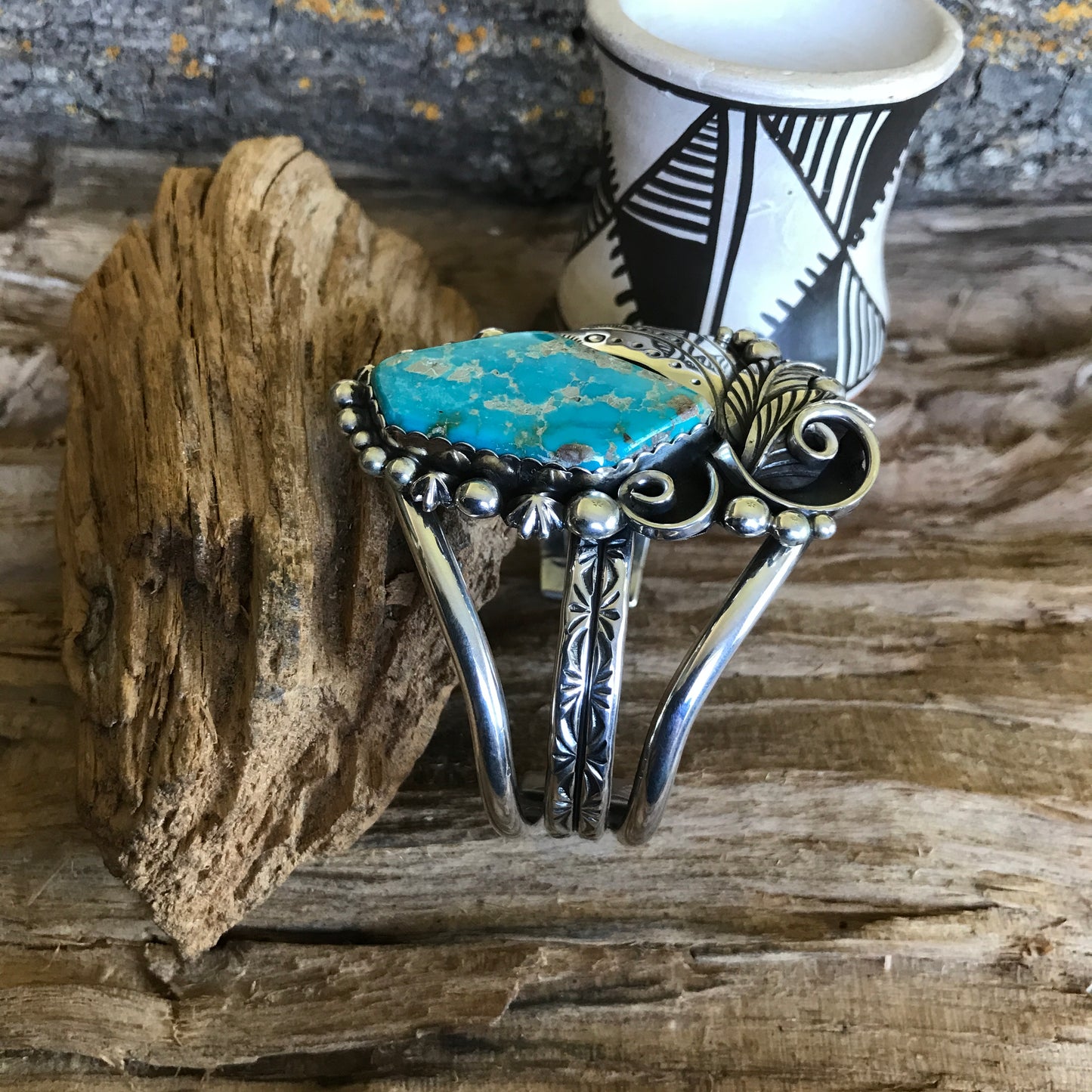 Pilot Mountain Turquoise Cuff Bracelet~ Sterling Silver~ Artisan Handmade