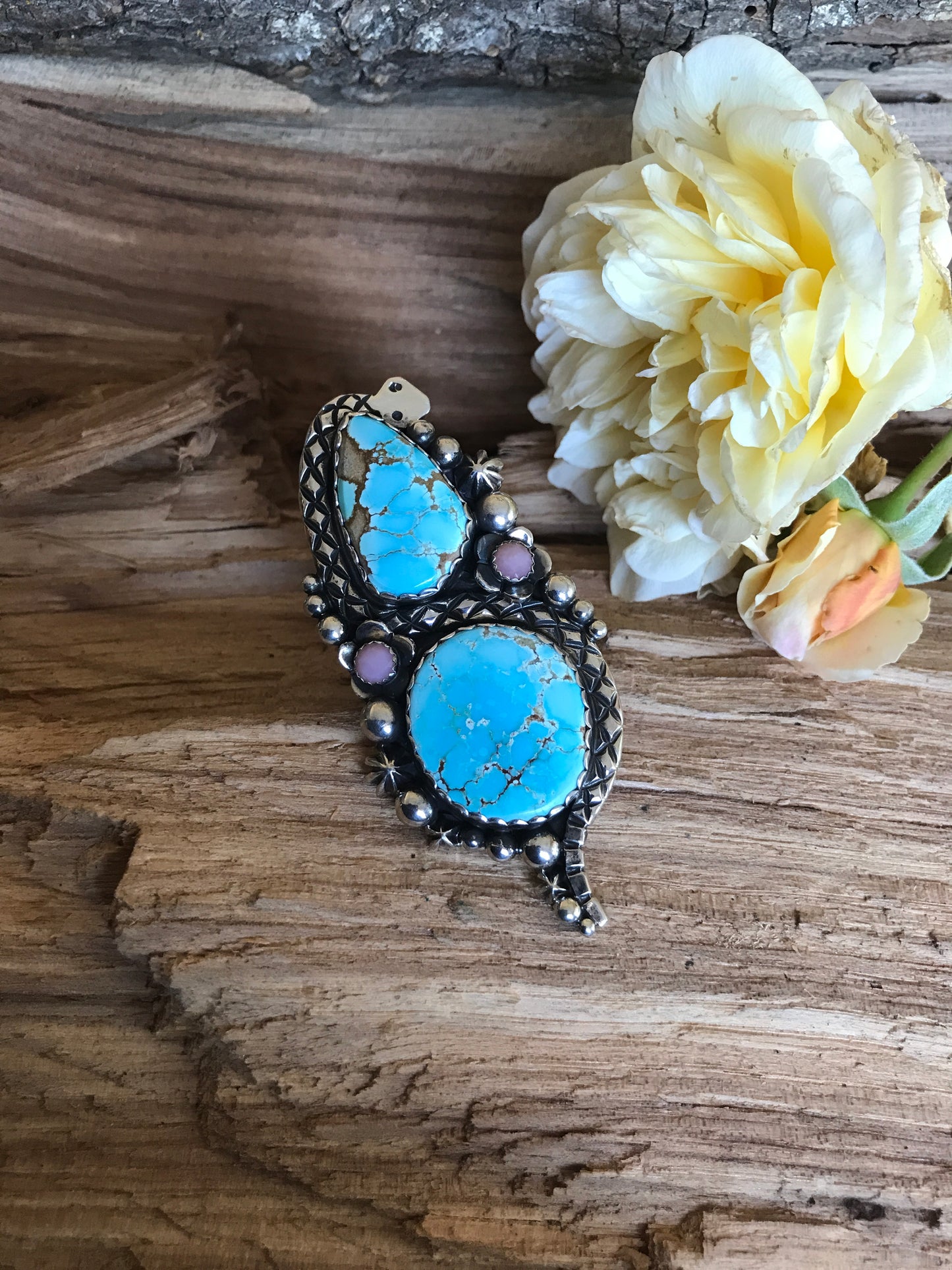 Number 8 Turquoise and Pink Opal Rattlesnake Ring~Sterling Silver~ Artisan Handmade~ Size 10