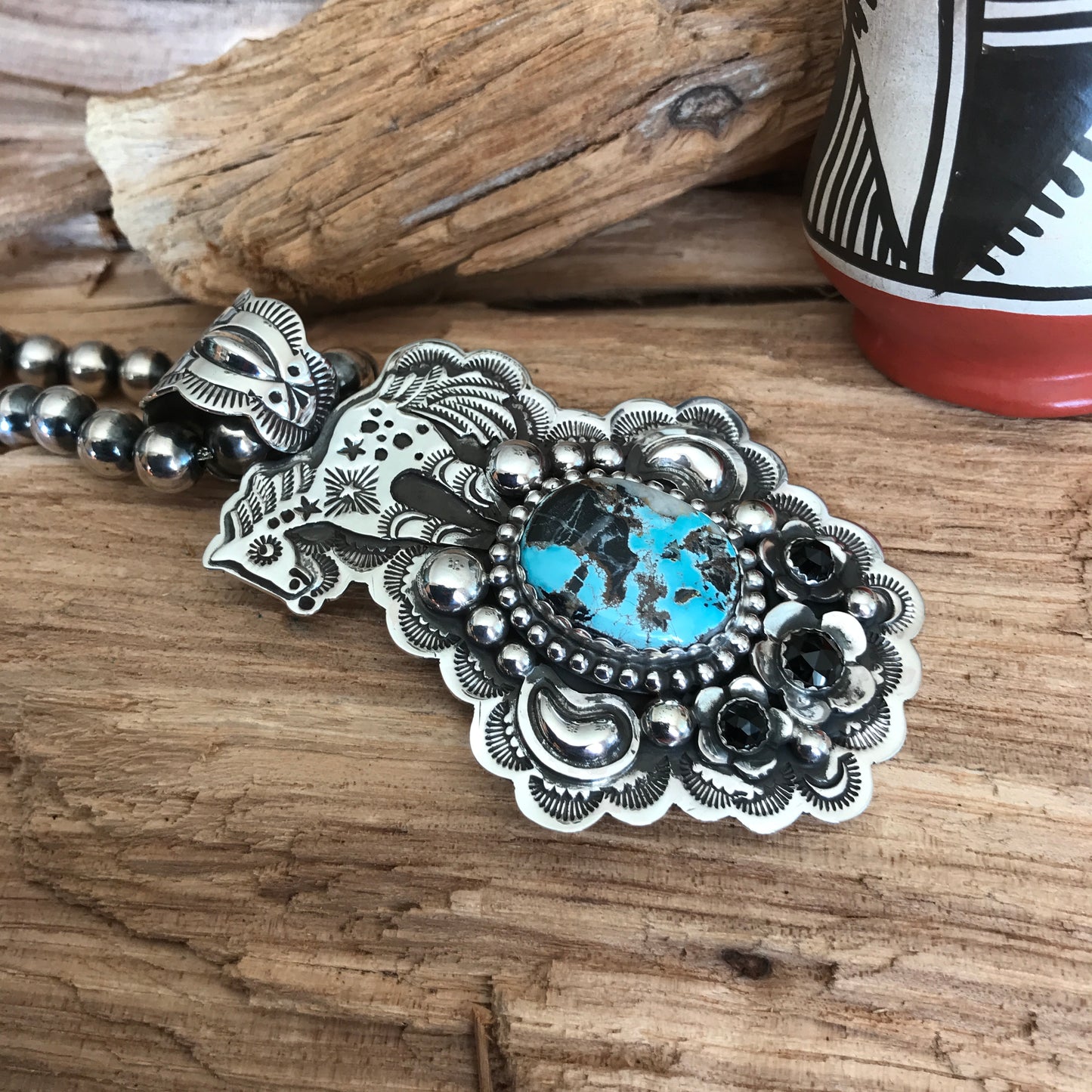 SPIRIT PONY pendant with Blue Moon Turquoise~ Sterling Silver~ large pendant~ Artisan Handmade
