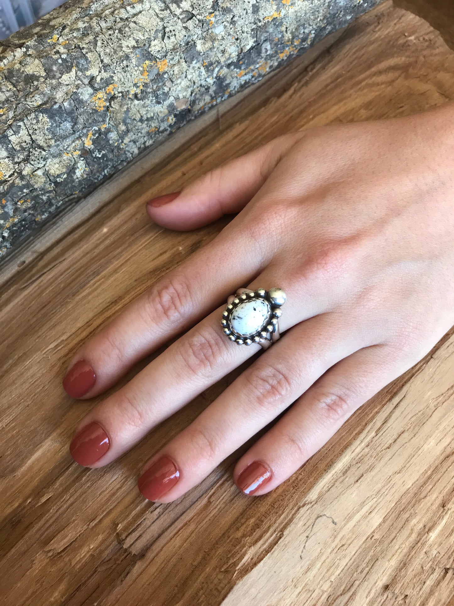 White Buffalo Ring~Sterling Silver~ Artisan Handmade~ Size 8