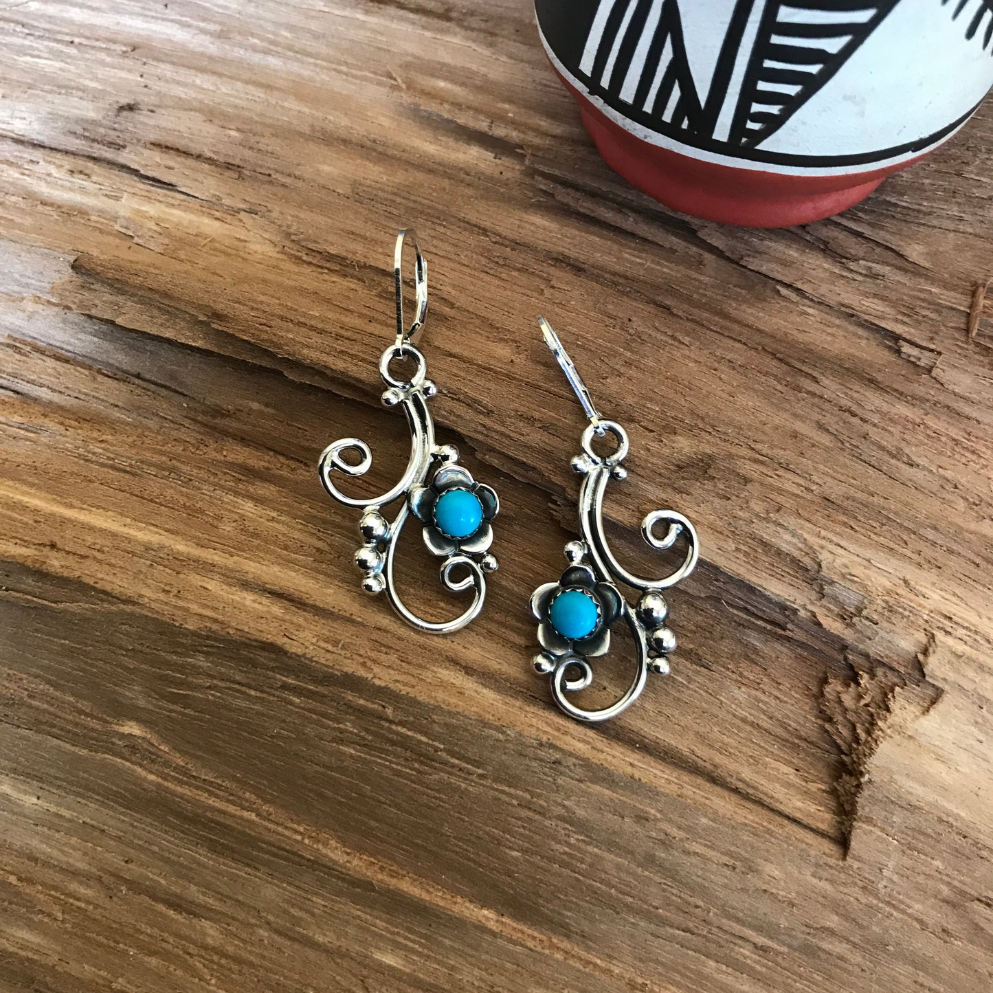 Sleeping Beauty Silver Swirl earrings~ Sterling Silver~ dangle Earrings~ Artisan Handmade