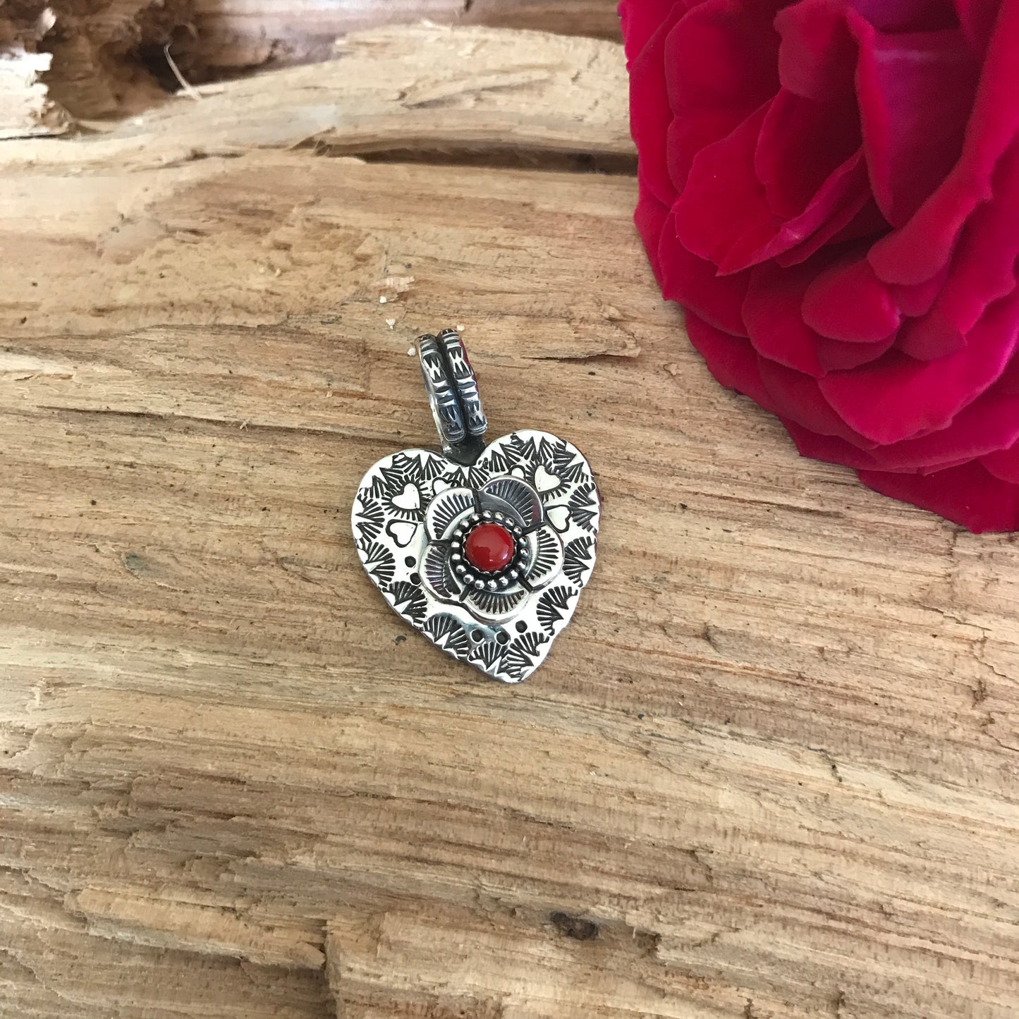 Mi Flora Corazon~ My Heart flower Pendant~ Sterling Silver~ Artisan Handmade