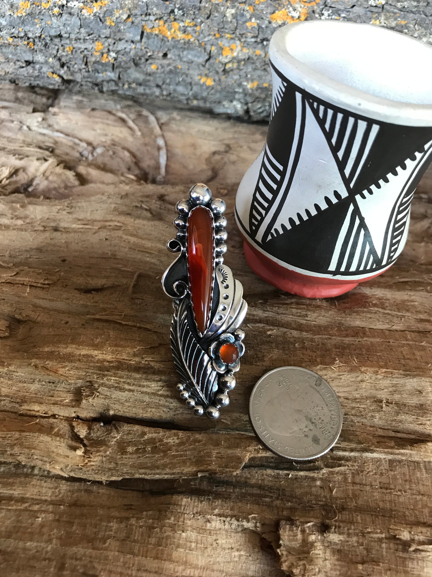 Rosarita Statement Ring with a Carnelian Wildflower~ Sterling Silver~ Artisan Handmade~ Size 6