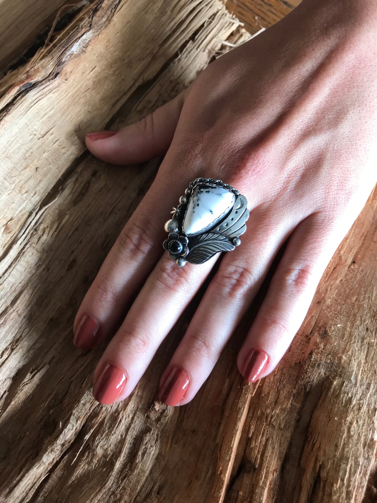 White Buffalo Ring~Sterling Silver~ Artisan Handmade~ Size 9 1/4