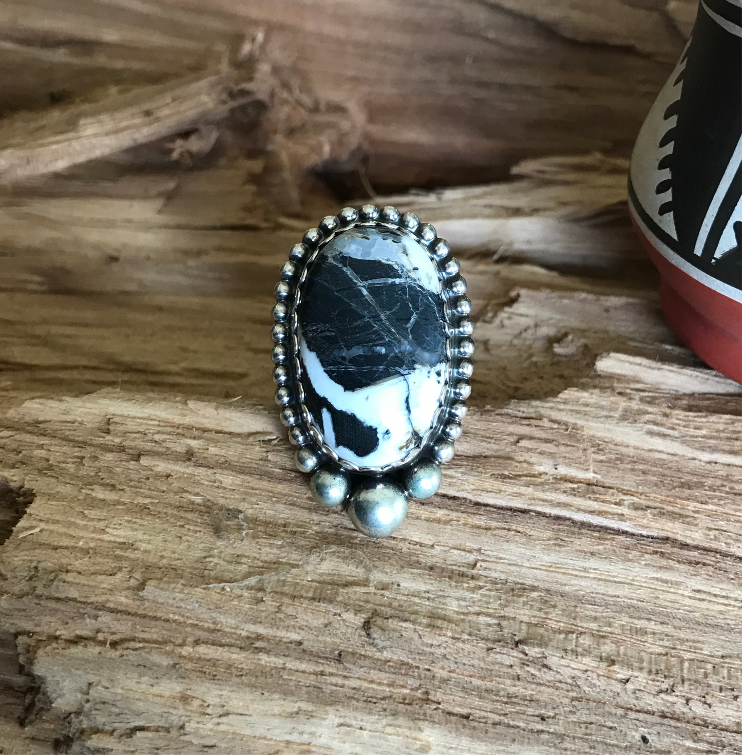 White Buffalo Ring~Sterling Silver~ Artisan Handmade~ Size 7 3/4