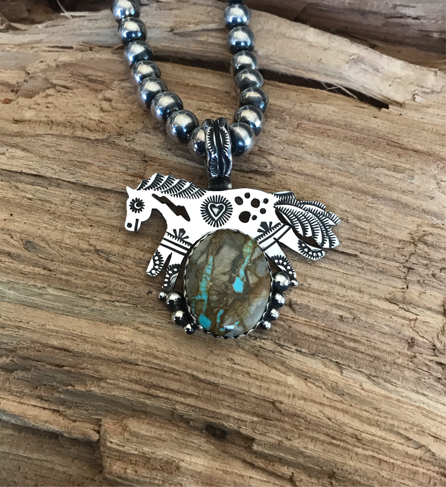 SPIRIT PONY Royston Ribbon Turquoise pendant~ Sterling Silver~ Artisan Handmade