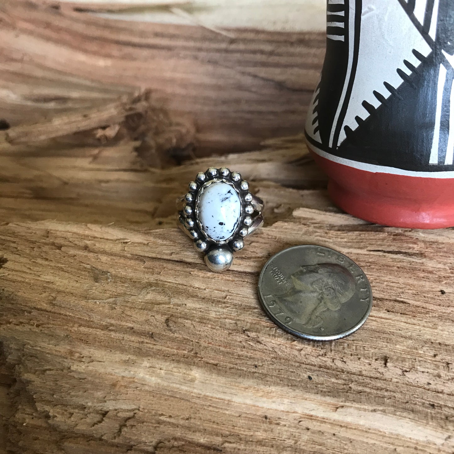 White Buffalo Ring~Sterling Silver~ Artisan Handmade~ Size 8