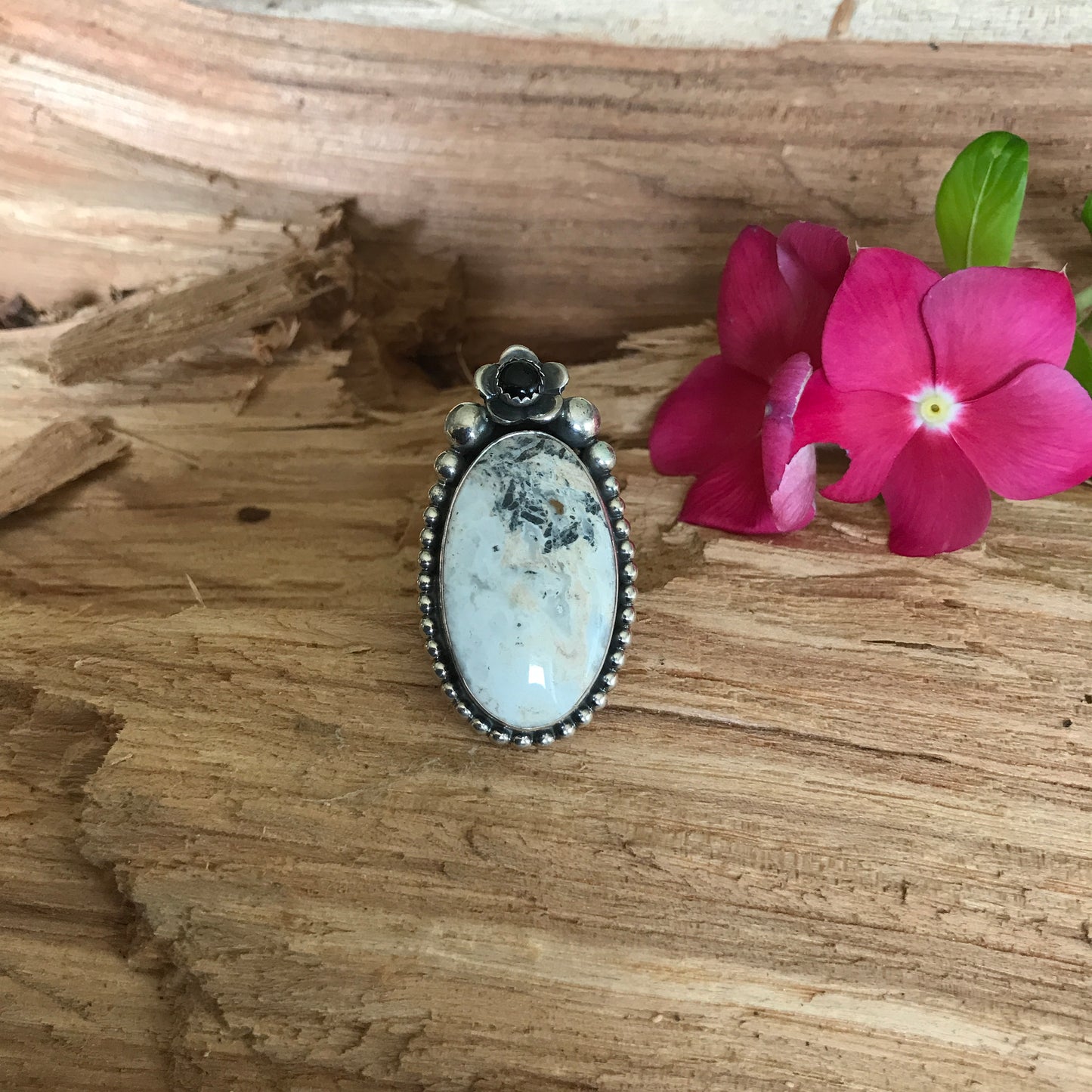 White Buffalo Ring~Sterling Silver~ Artisan Handmade~ Size 9 1/2