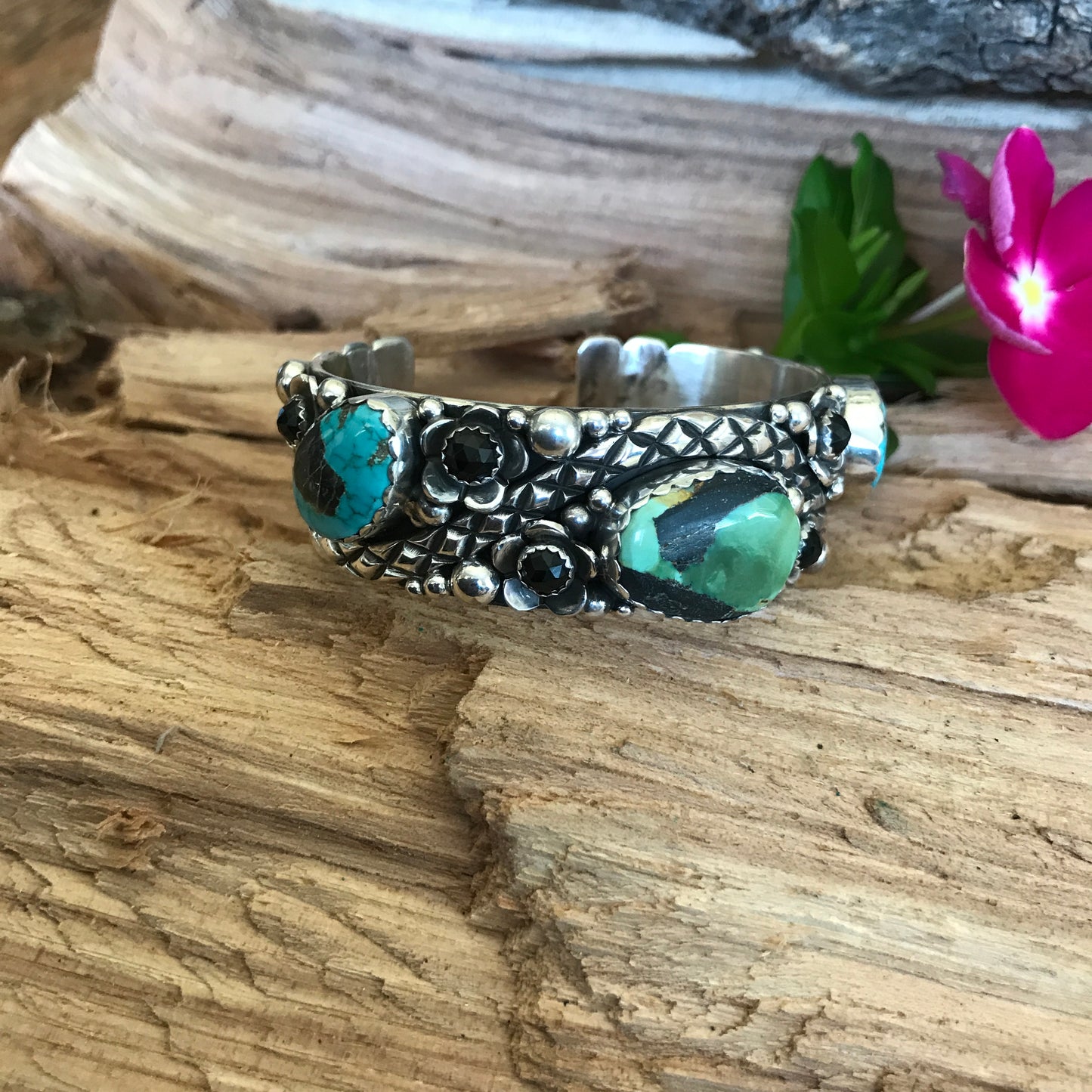 Rattlesnake Cuff Bracelet with Carico Lake Turquoise~ Sterling Silver~RTS045