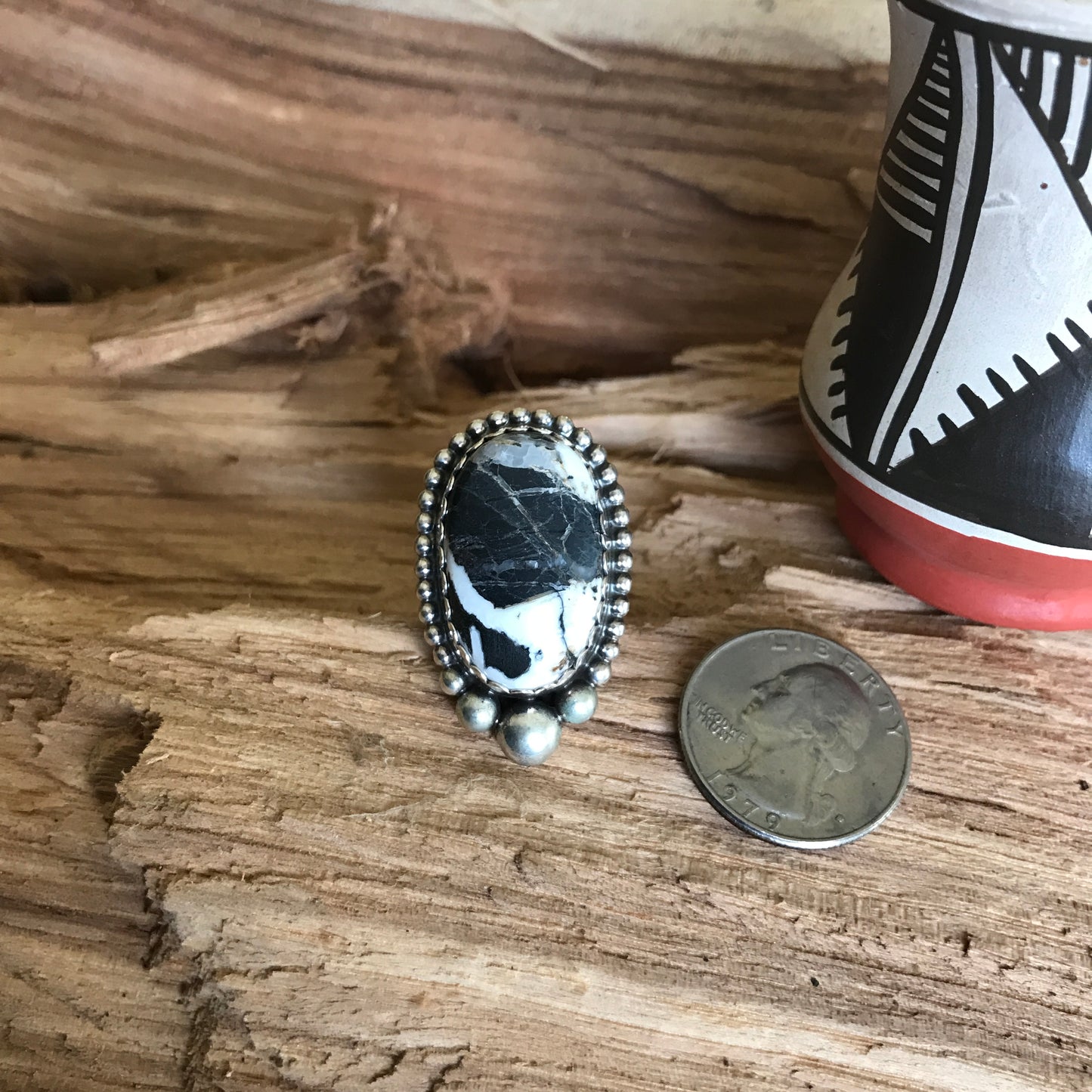 White Buffalo Ring~Sterling Silver~ Artisan Handmade~ Size 7 3/4