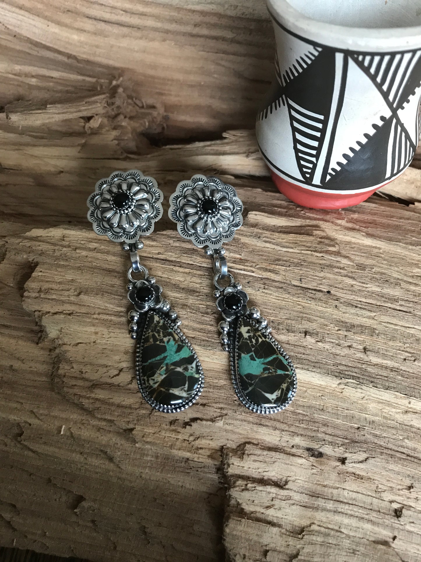 Black Jack Turquoise Earrings~ Sterling Silver~ Artisan Handmade