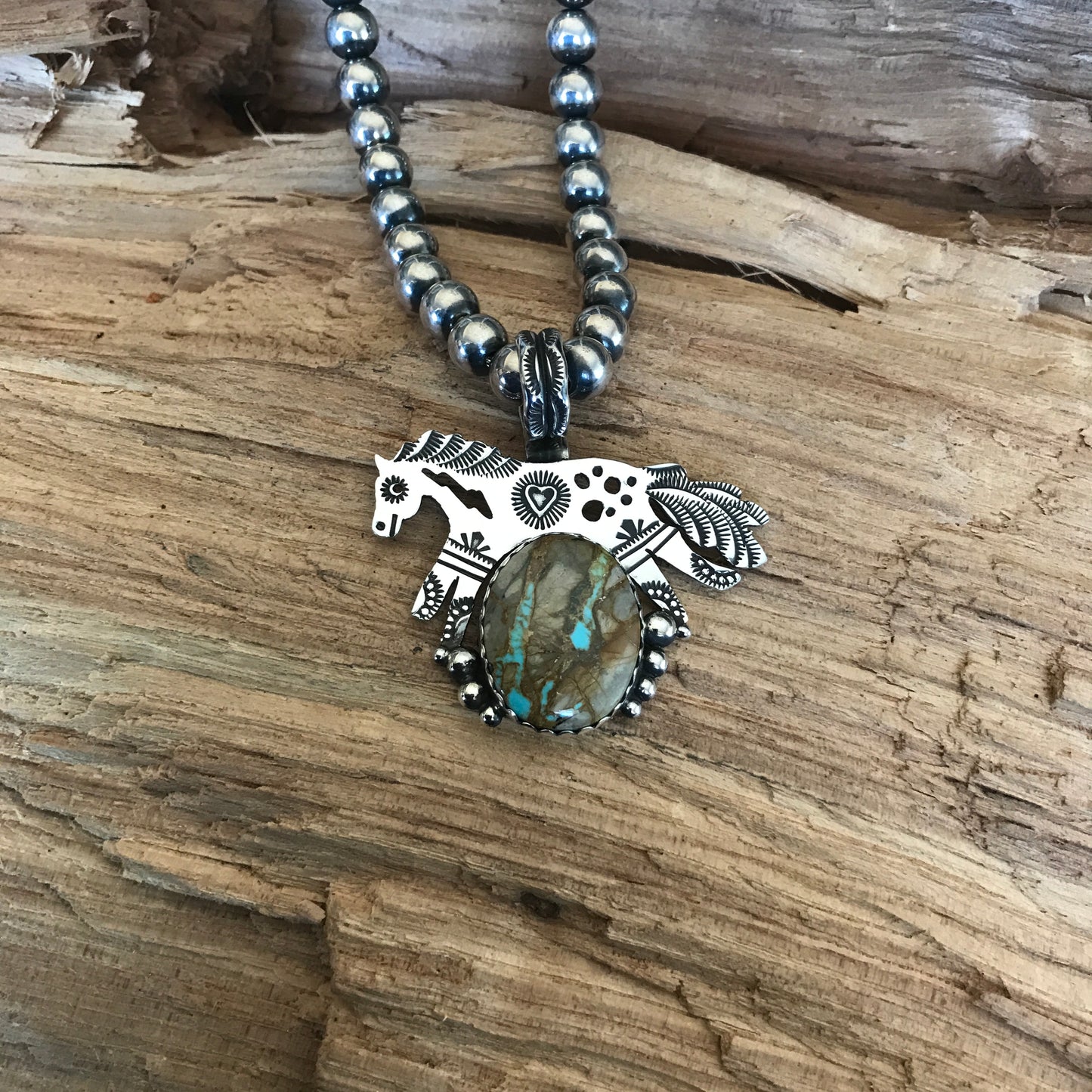 SPIRIT PONY Royston Ribbon Turquoise pendant~ Sterling Silver~ Artisan Handmade