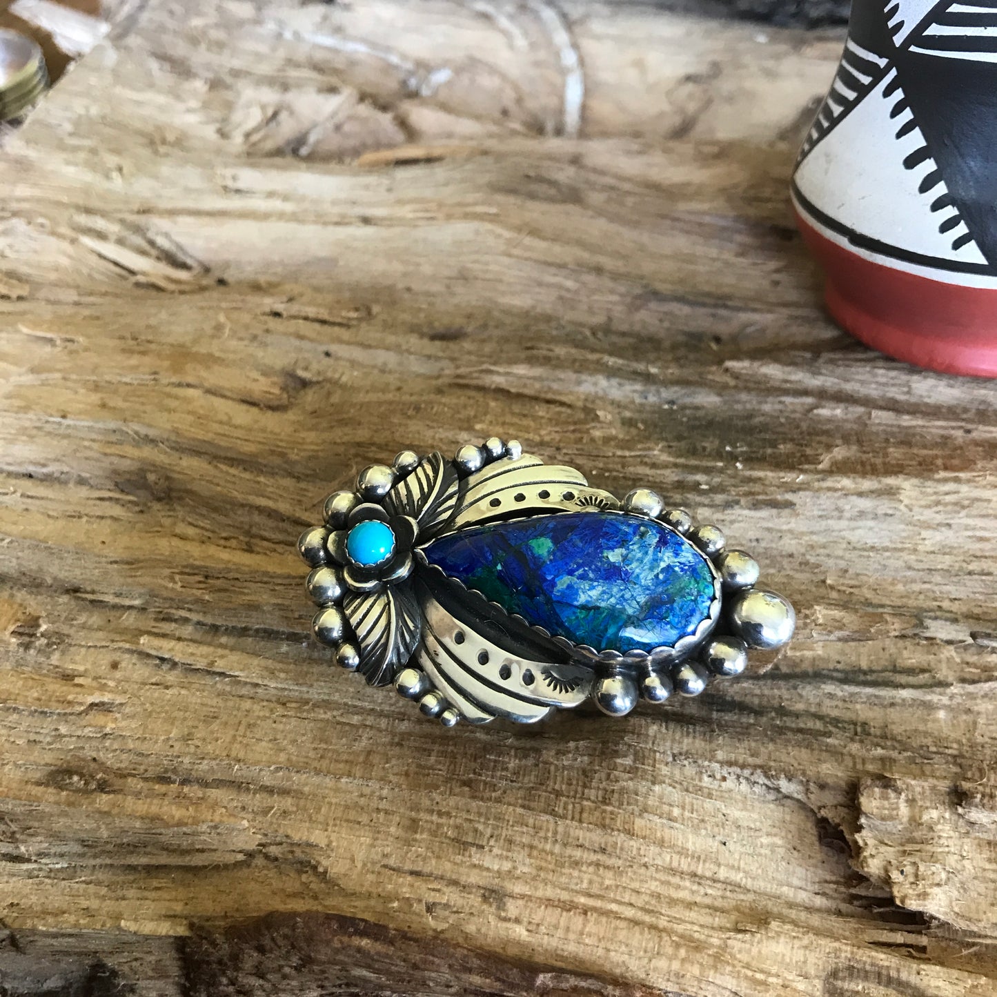 Bluebird Azurite with a Sleeping Beauty Wildflower Ring~Sterling Silver~ Artisan Handmade~ Size 7 3/4
