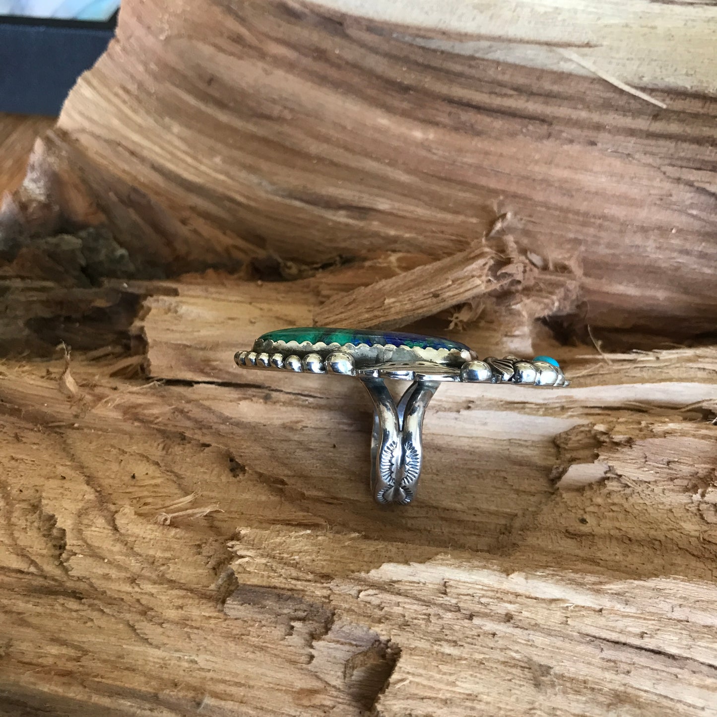 Bluebird Azurite with a Sleeping Beauty Wildflower Ring~Sterling Silver~ Artisan Handmade~ Size 10
