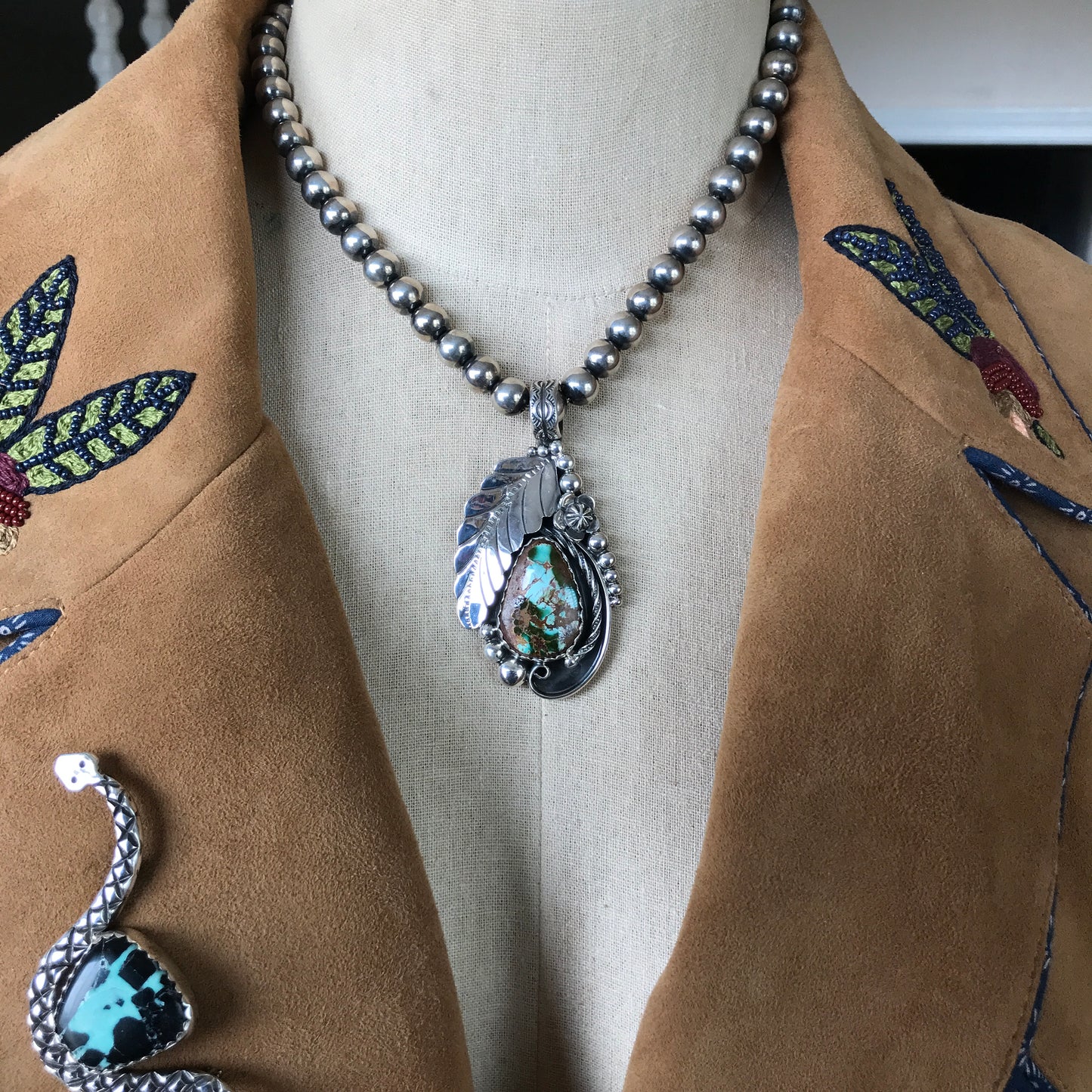 Royston Turquoise Pendant~ Sterling Silver~ Artisan Handmade ~ 1090