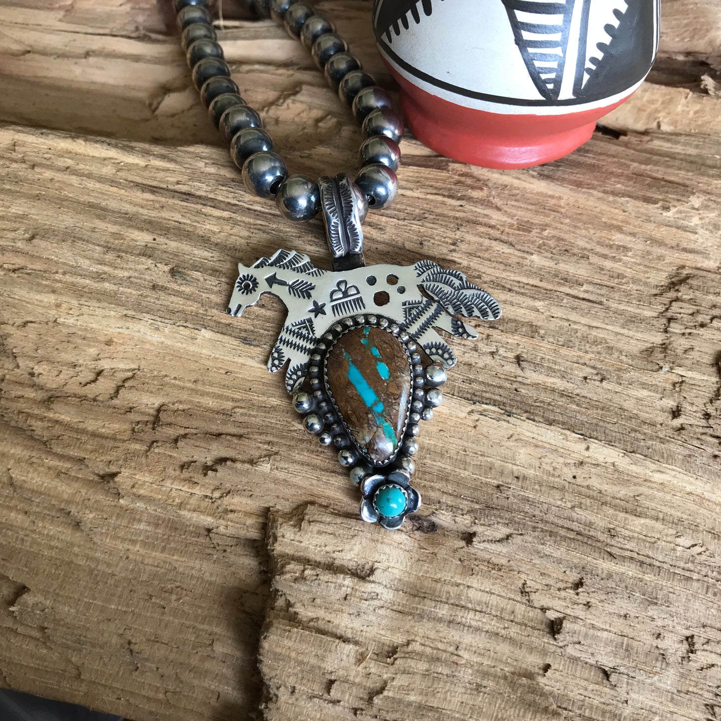 SPIRIT PONY Royston Ribbon Turquoise pendant~ Sterling Silver~ Artisan Handmade ~ 1062