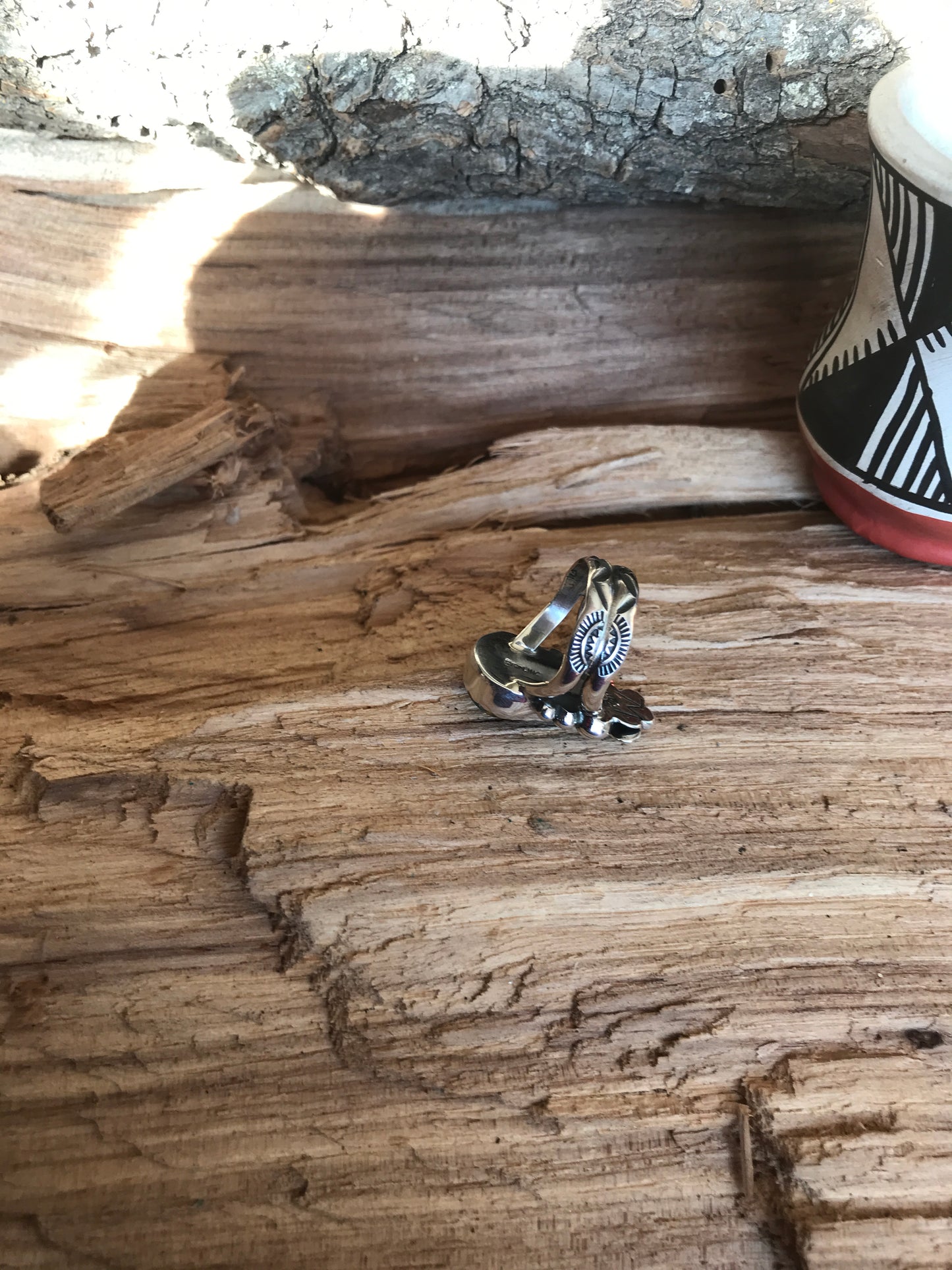 Kings Manassa Turquoise Ring with an Amber Wildflower~ Sterling Silver~ Artisan Handmade~ Size 7