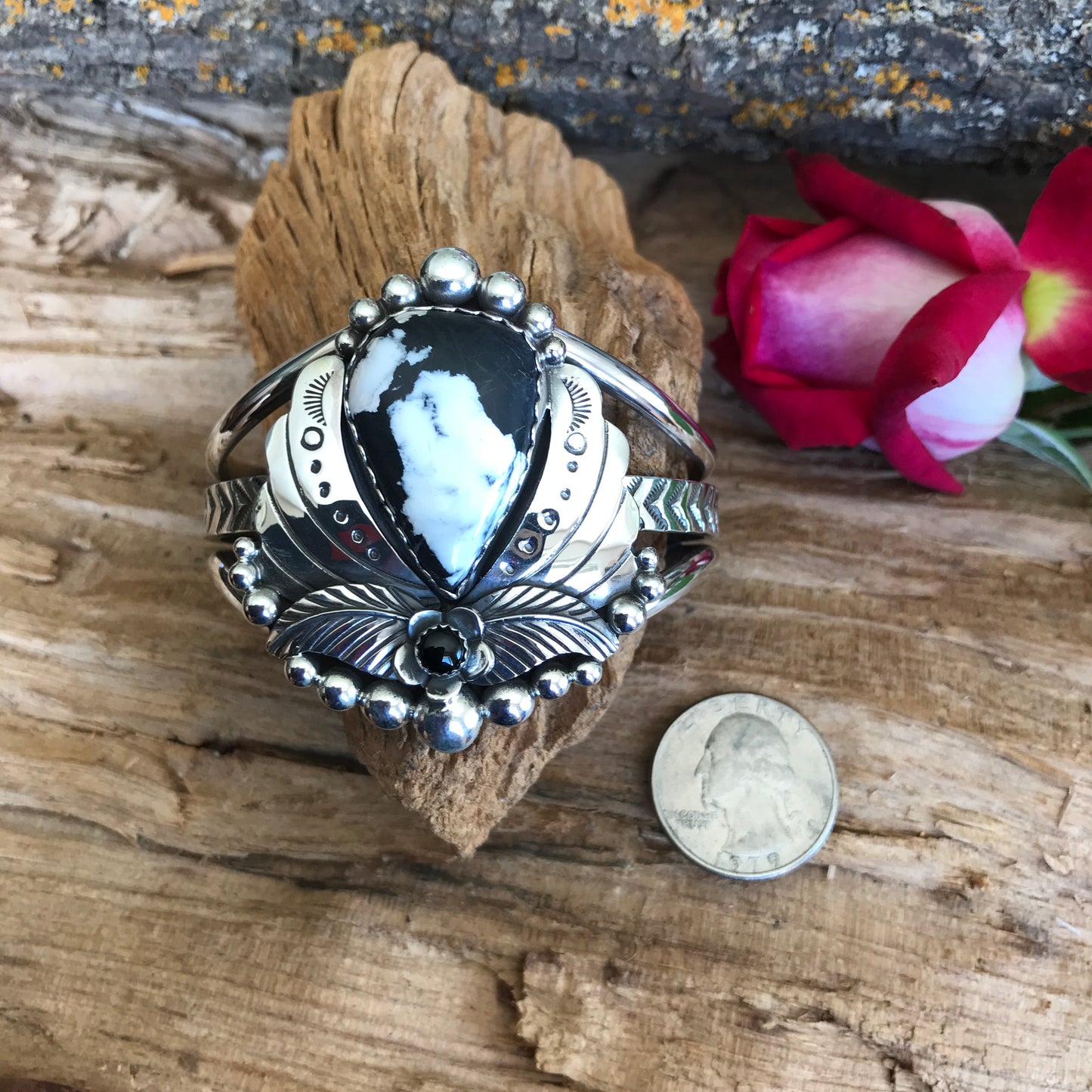 White Buffalo Cuff Bracelet~ Sterling Silver~ Artisan Handmade~RTS046