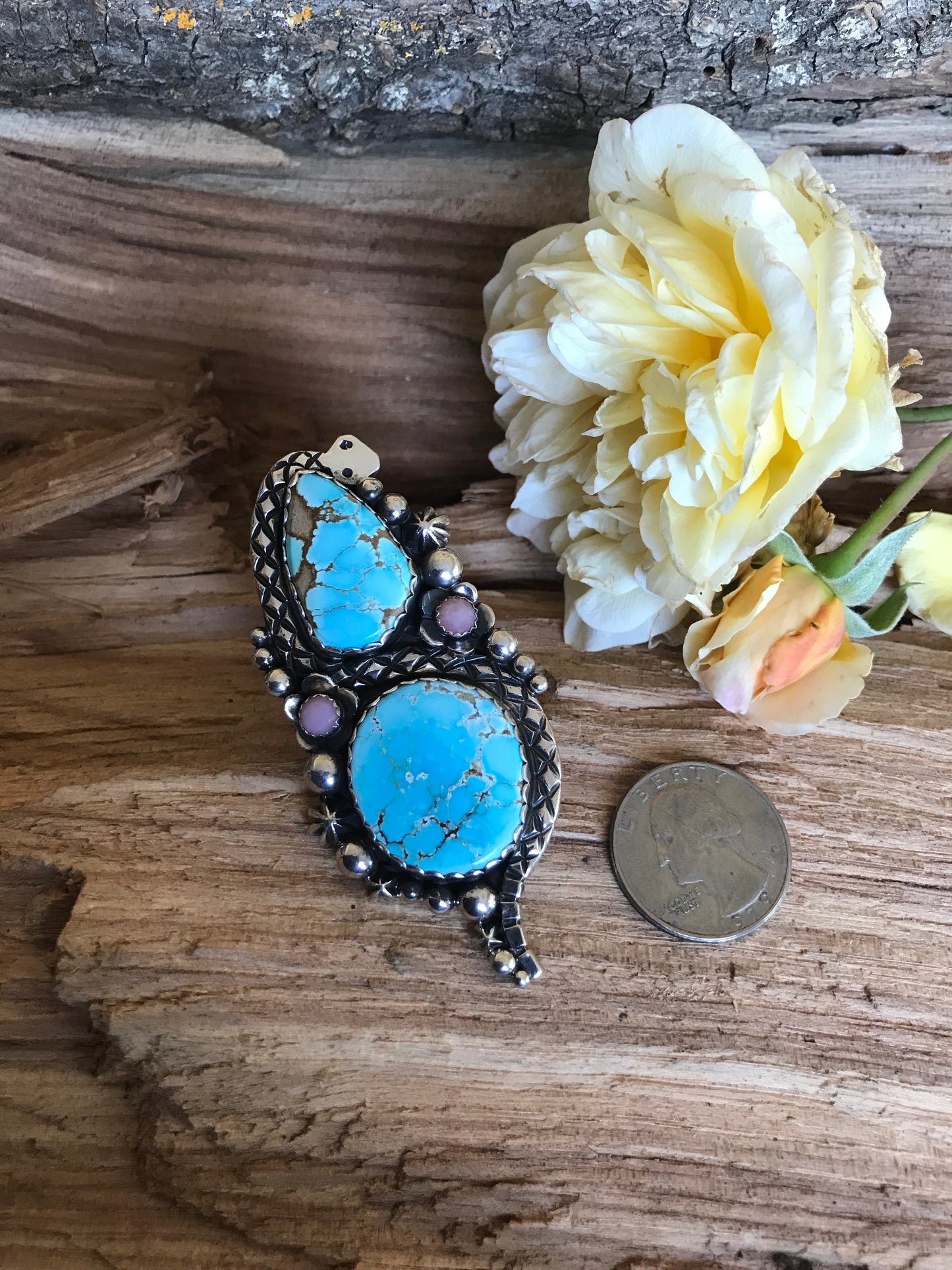 Number 8 Turquoise and Pink Opal Rattlesnake Ring~Sterling Silver~ Artisan Handmade~ Size 10