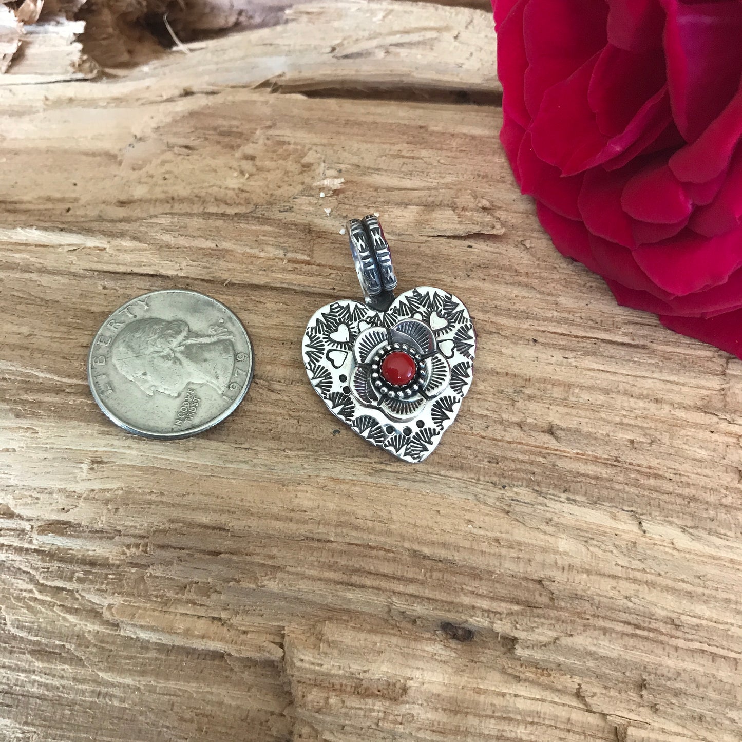 Mi Flora Corazon~ My Heart flower Pendant~ Sterling Silver~ Artisan Handmade